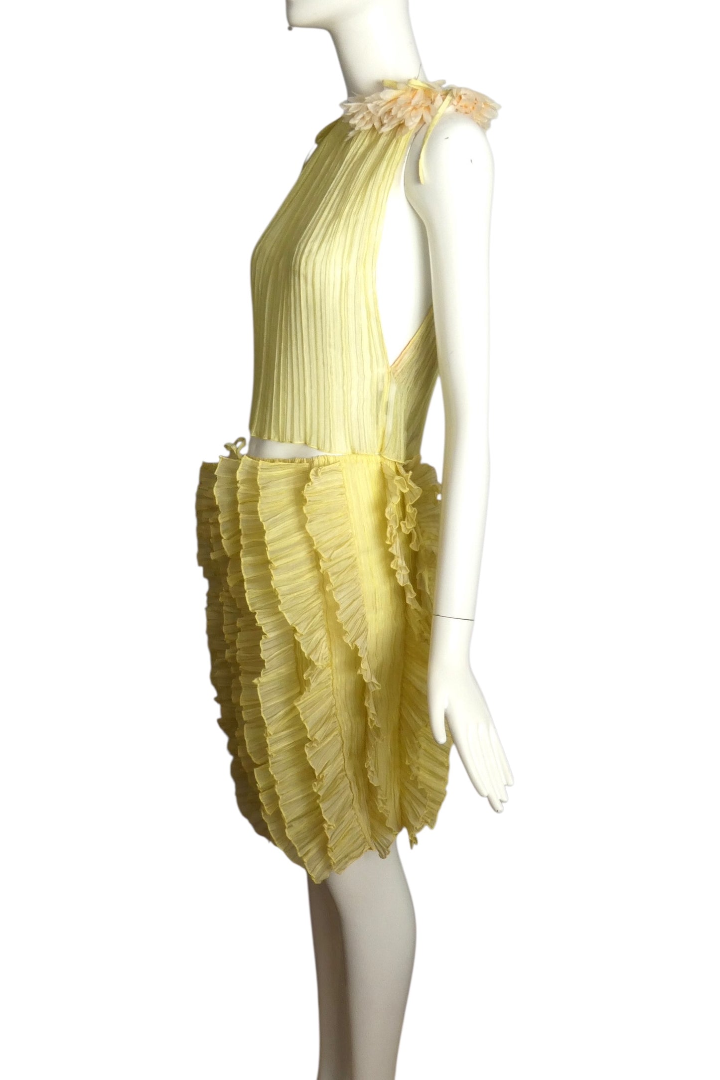 PIERRE CARDIN (HAUTE COUTURE)- 2000 2pc Yellow Crinkle Pleat Ensemble, Size 4