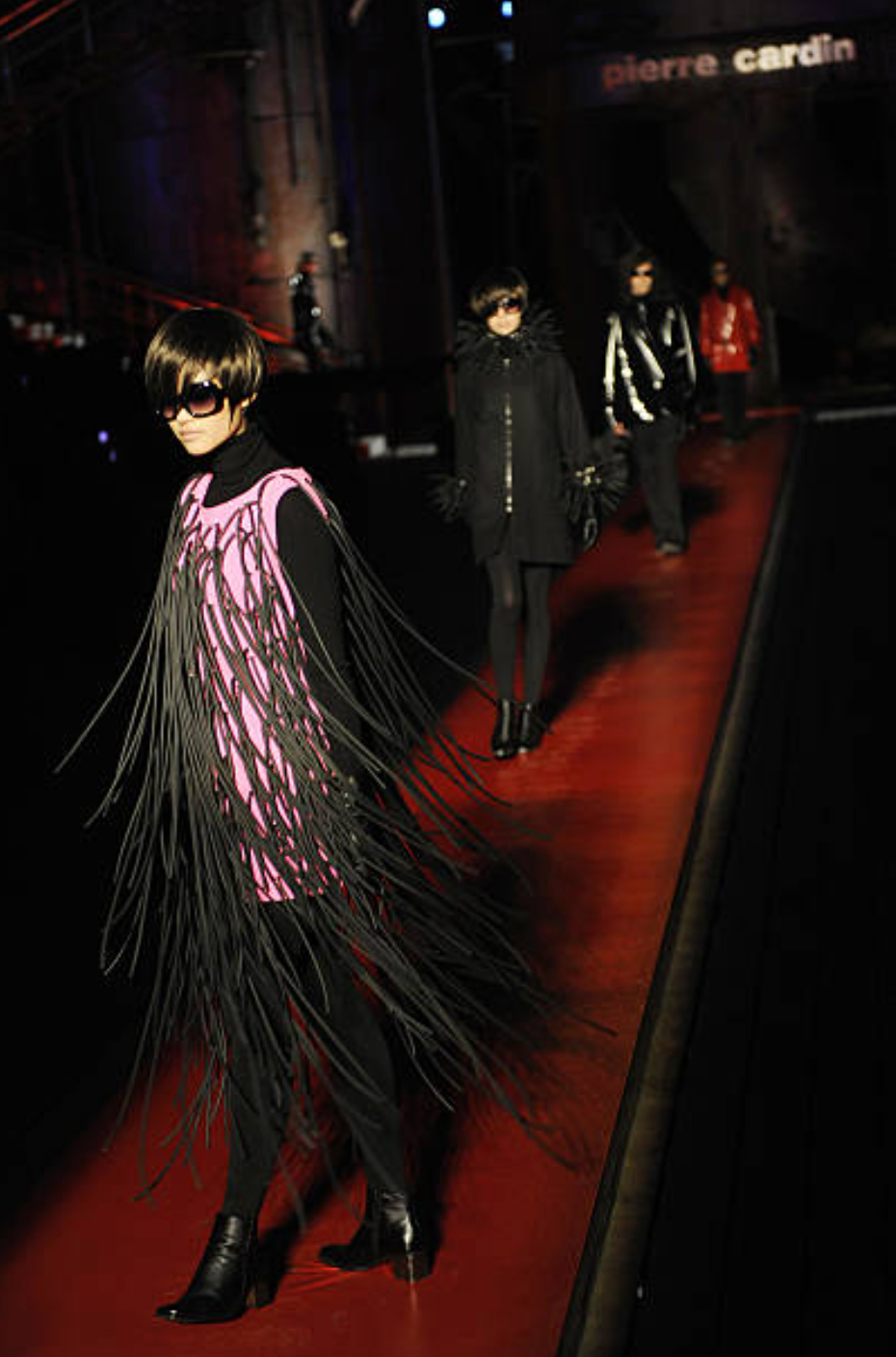 PIERRE CARDIN (HAUTE COUTURE)- 2009 Pink Neoprene Fringe Dress & Goggles, Size 4