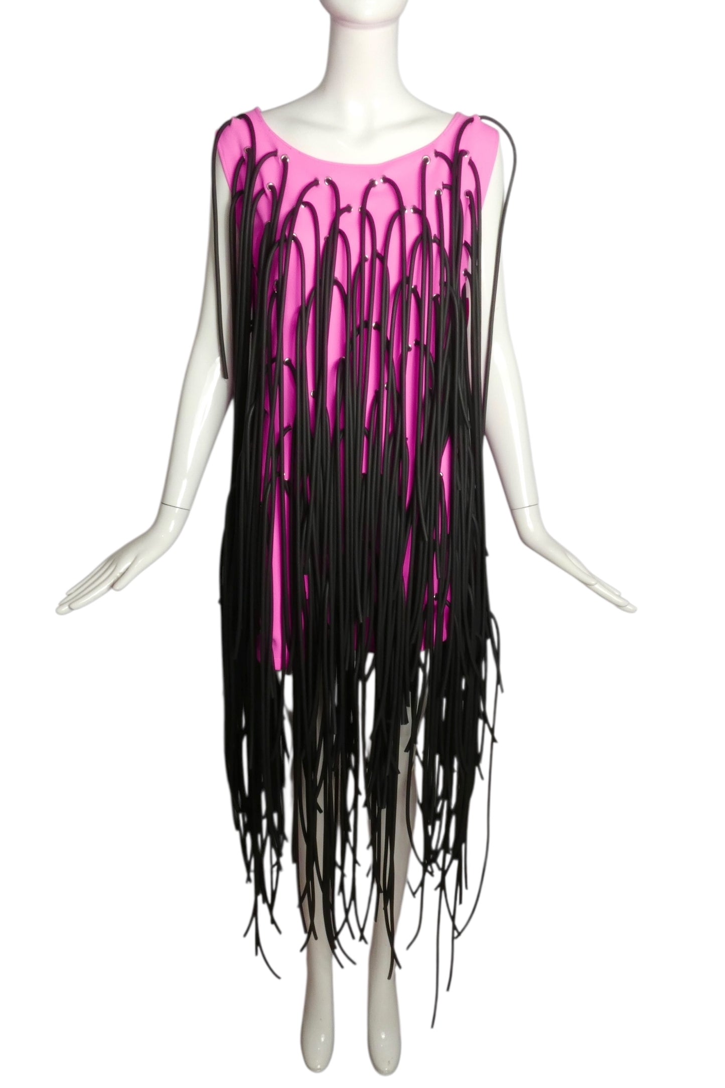PIERRE CARDIN (HAUTE COUTURE)- 2009 Pink Neoprene Fringe Dress & Goggles, Size 4