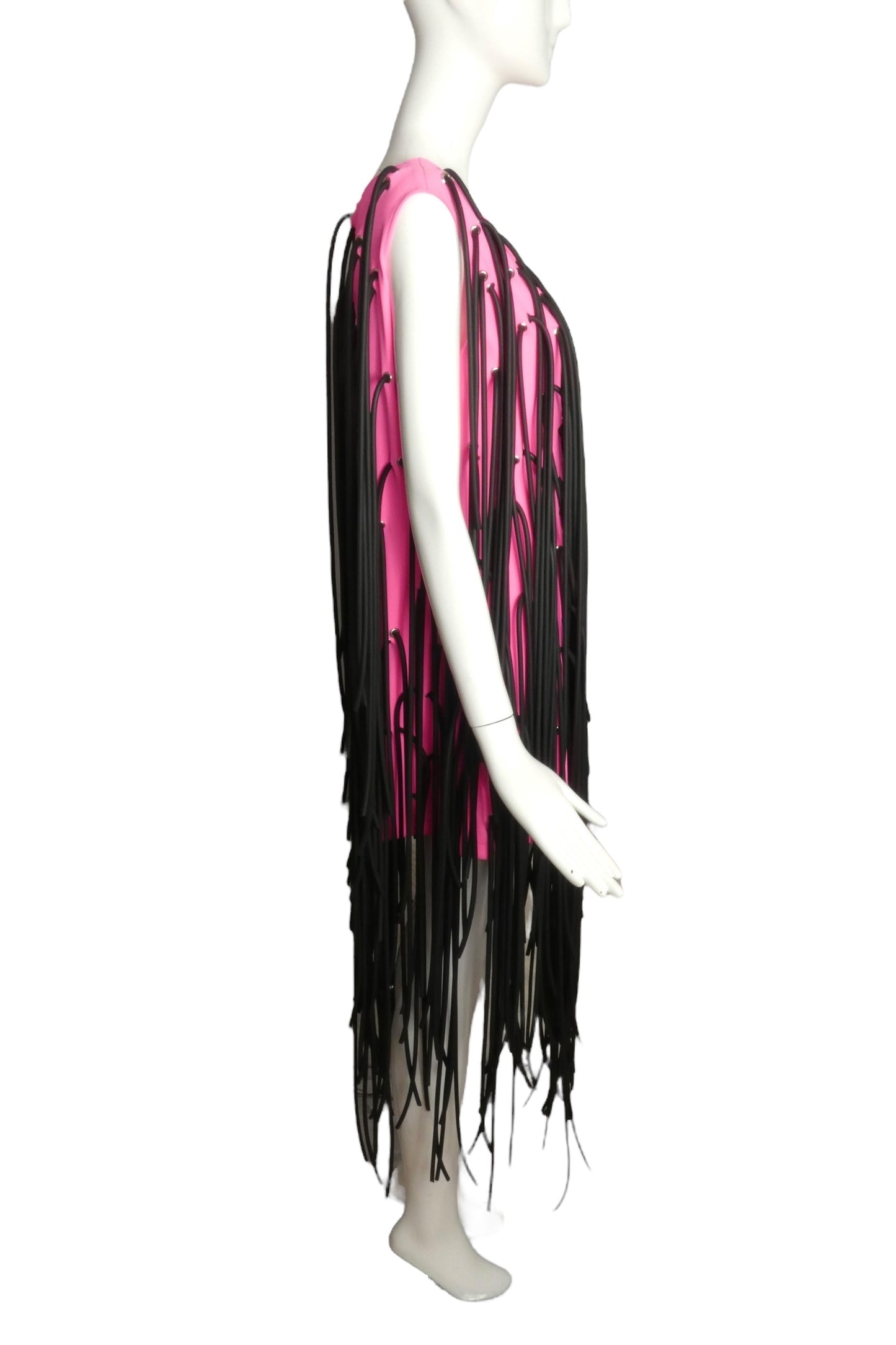 PIERRE CARDIN (HAUTE COUTURE)- 2009 Pink Neoprene Fringe Dress & Goggles, Size 4