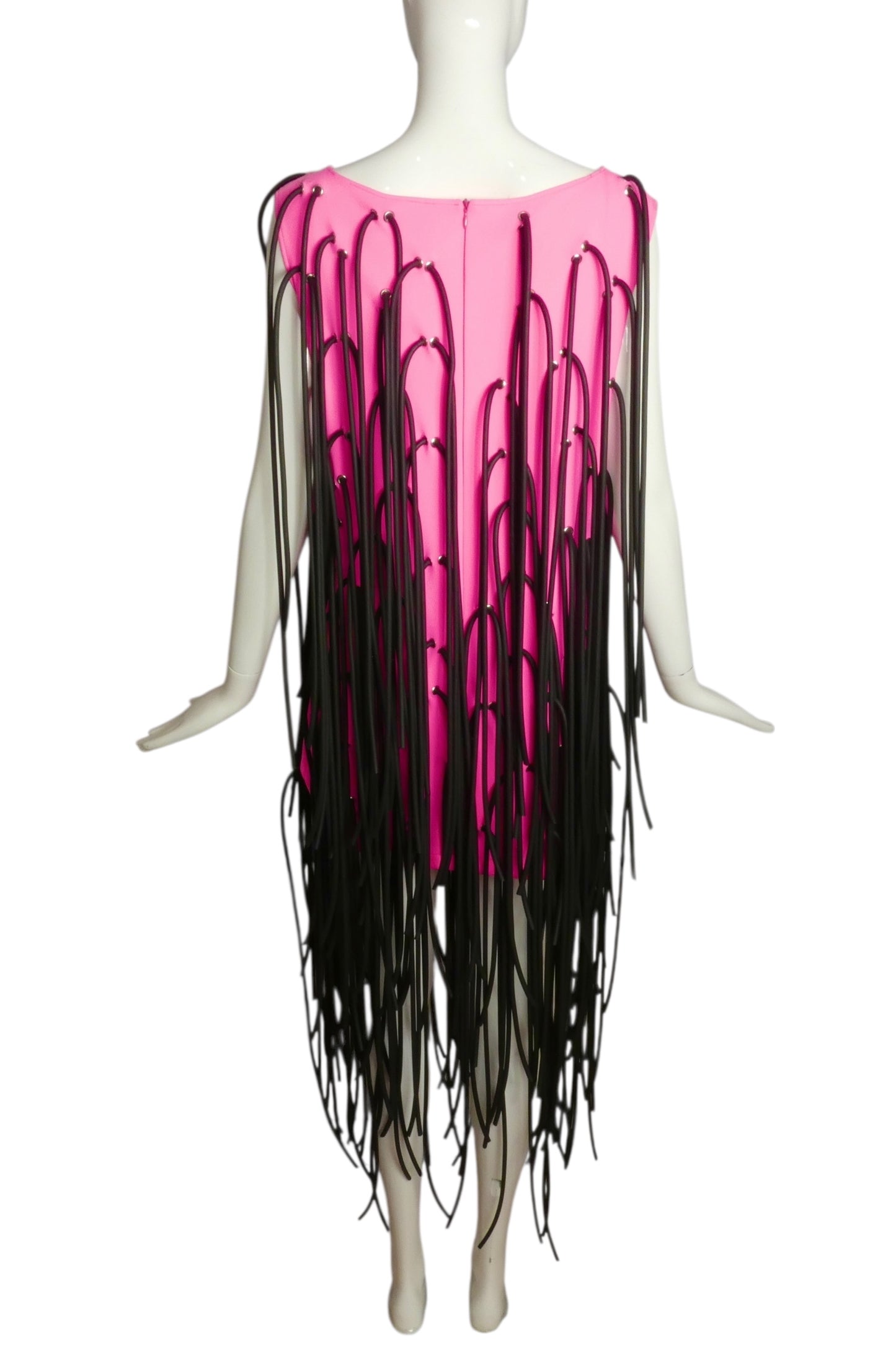 PIERRE CARDIN (HAUTE COUTURE)- 2009 Pink Neoprene Fringe Dress & Goggles, Size 4