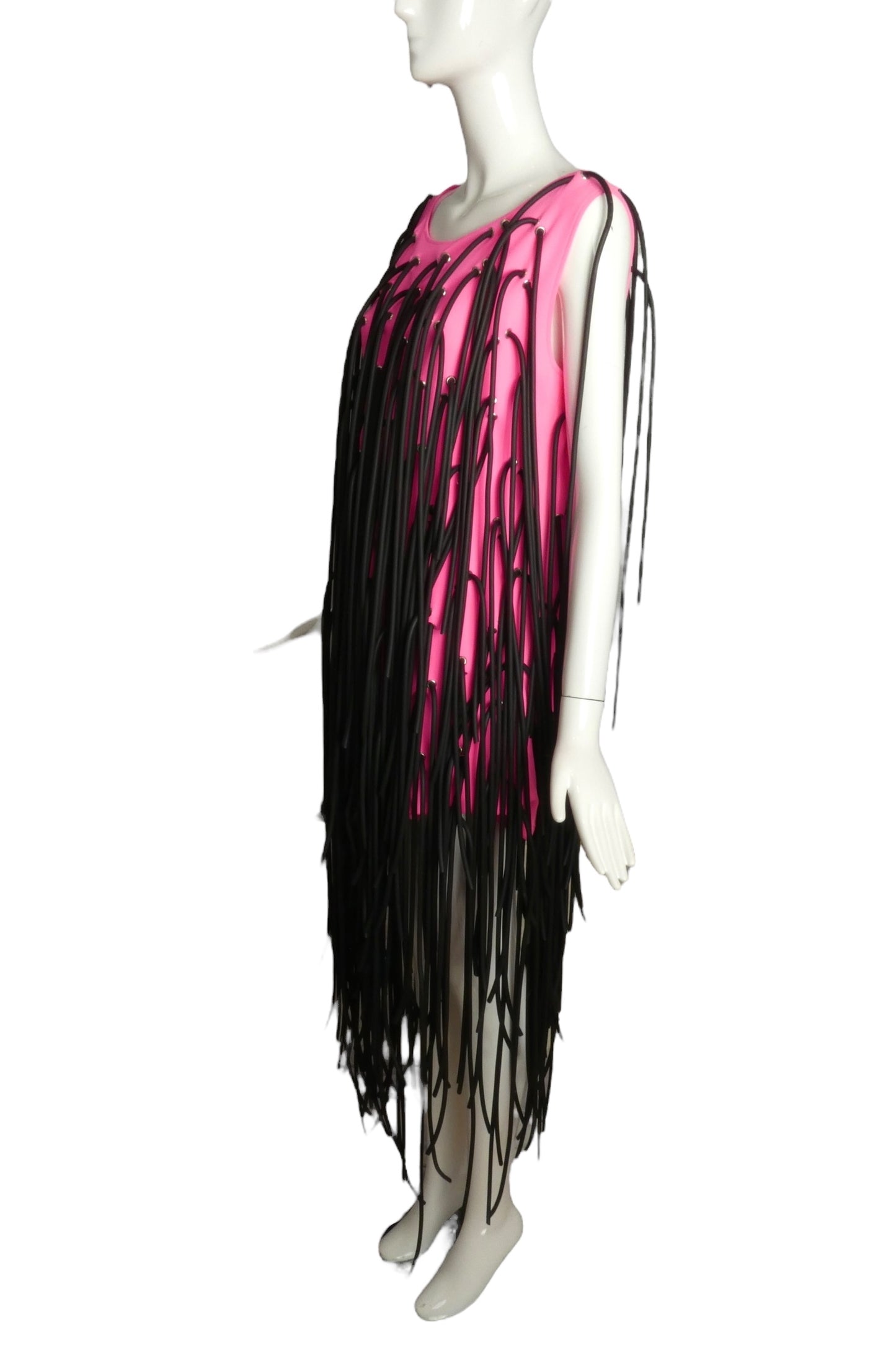 PIERRE CARDIN (HAUTE COUTURE)- 2009 Pink Neoprene Fringe Dress & Goggles, Size 4