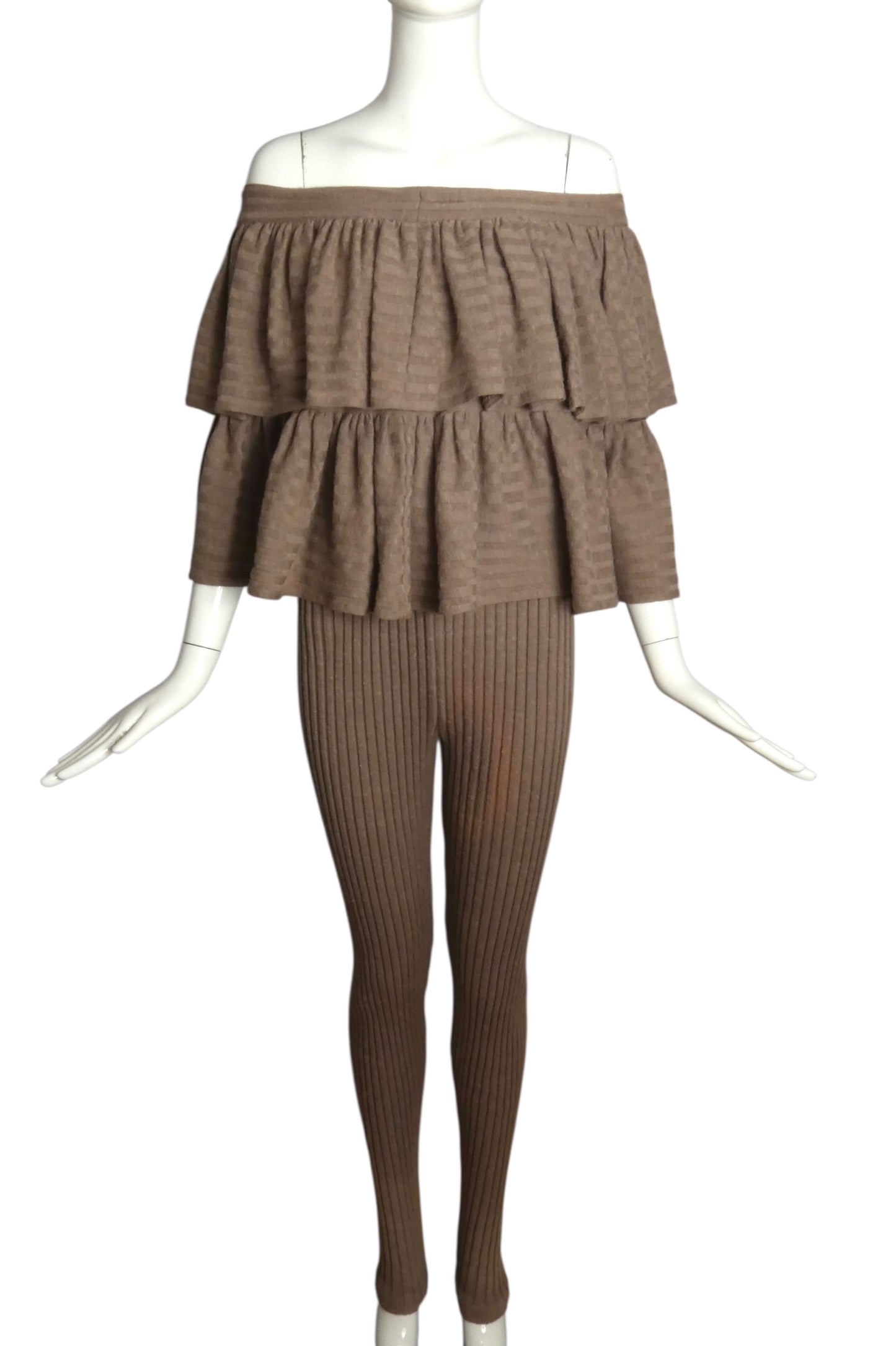 PIERRE CARDIN (HAUTE COUTURE)- 1977 Brown 2pc Knit Blouse & Tights, Size 4