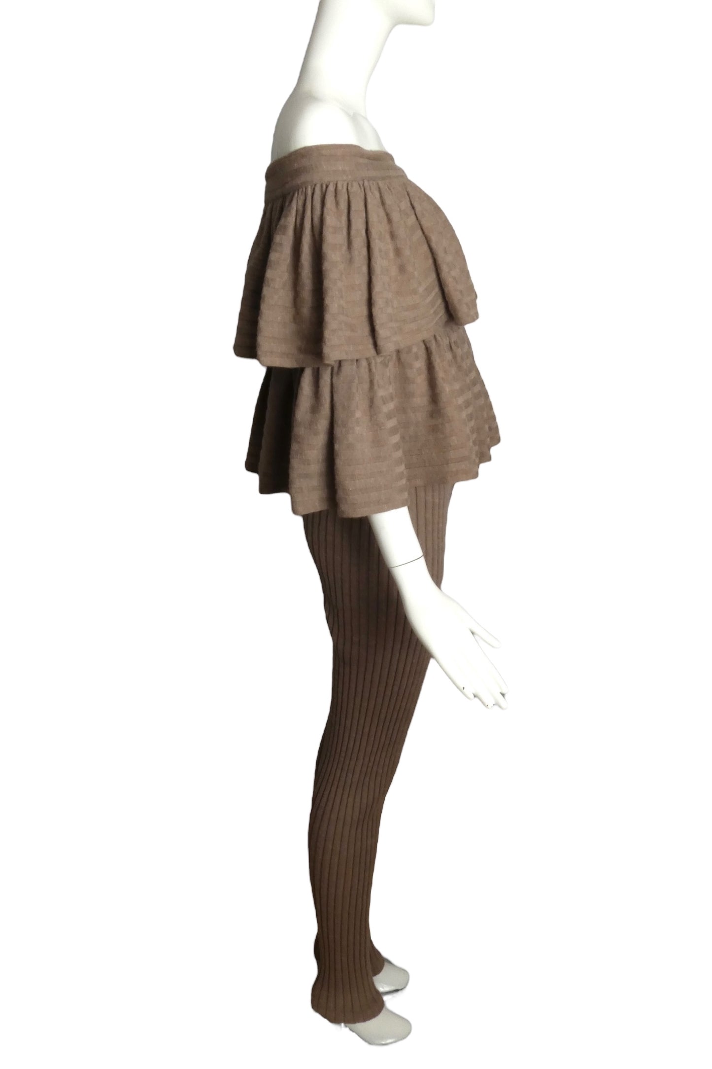 PIERRE CARDIN (HAUTE COUTURE)- 1977 Brown 2pc Knit Blouse & Tights, Size 4