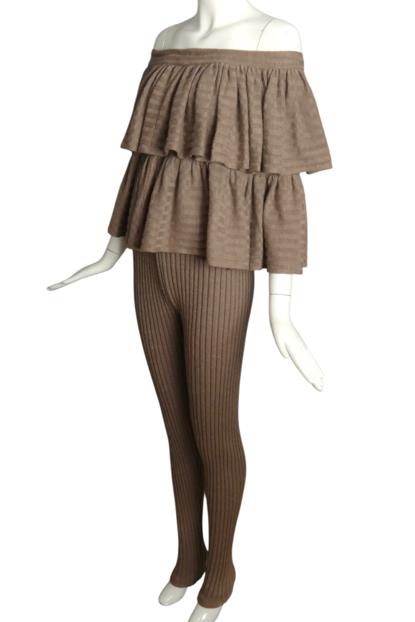 PIERRE CARDIN (HAUTE COUTURE)- 1977 Brown 2pc Knit Blouse & Tights, Size 4