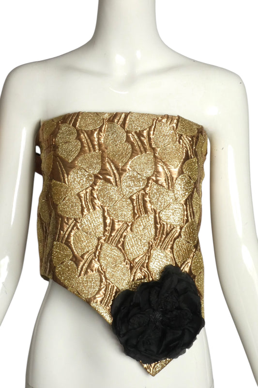 PIERRE CARDIN HAUTE COUTURE- 1990s Gold Brocade Strapless Top, Size 6