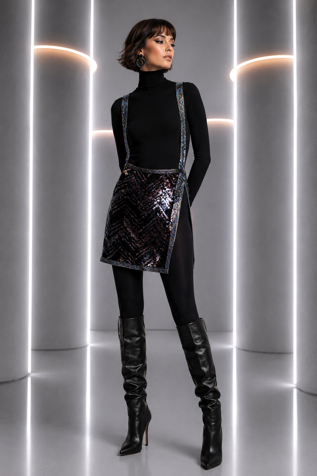 PIERRE CARDIN - 1998 Sequin & Beaded Suspender Skirt, Size 8