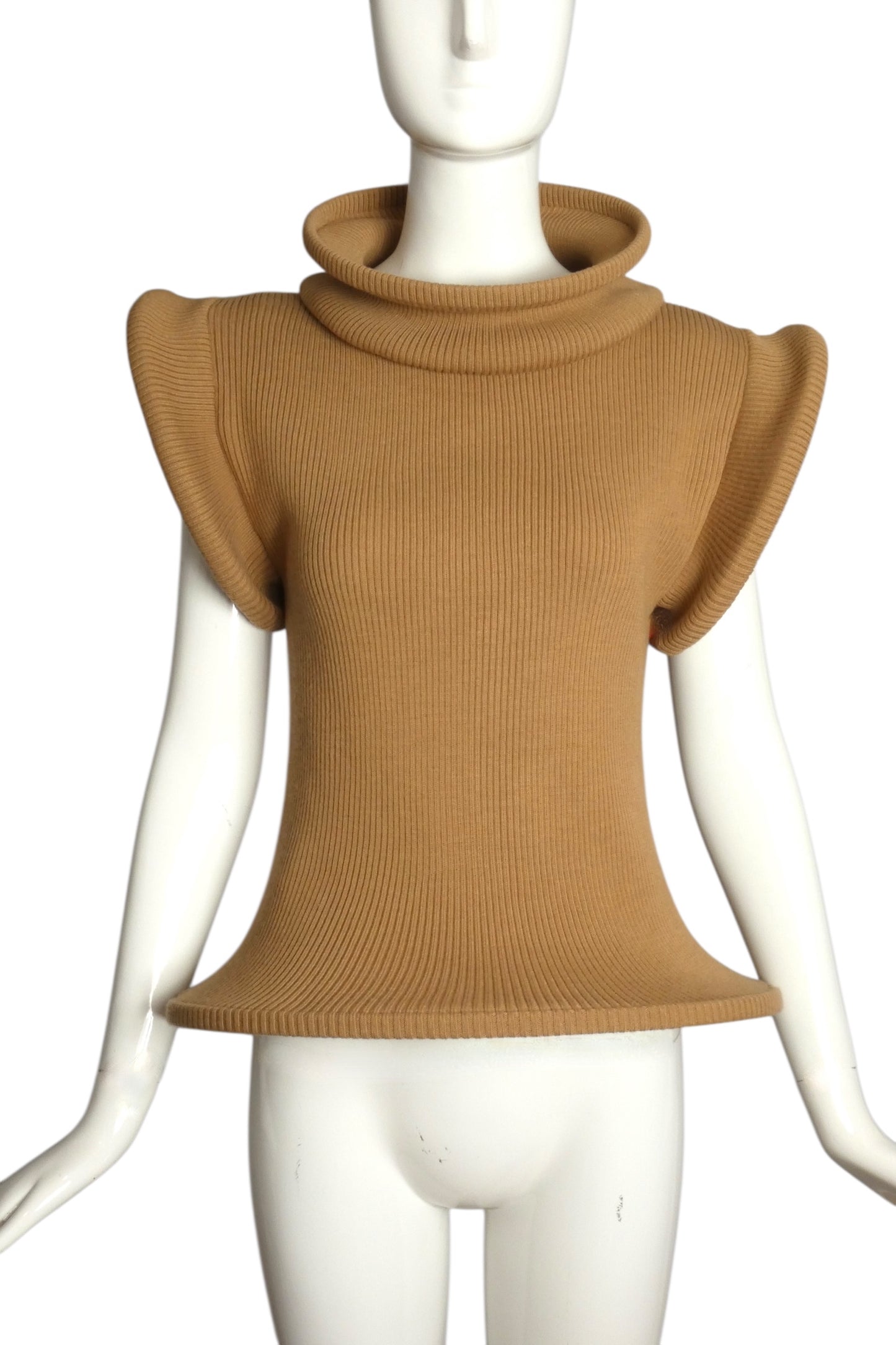 PIERRE CARDIN (HAUTE COUTURE)- 2009  Beige Knit Hoop Top, Size 8