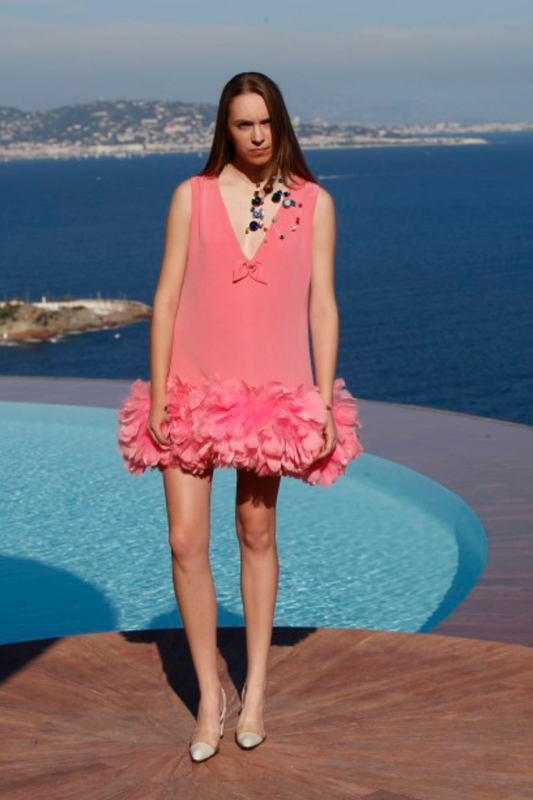 PIERRE CARDIN (HAUTE COUTURE)- Pink Silk & Feather Mini Dress, Size 6