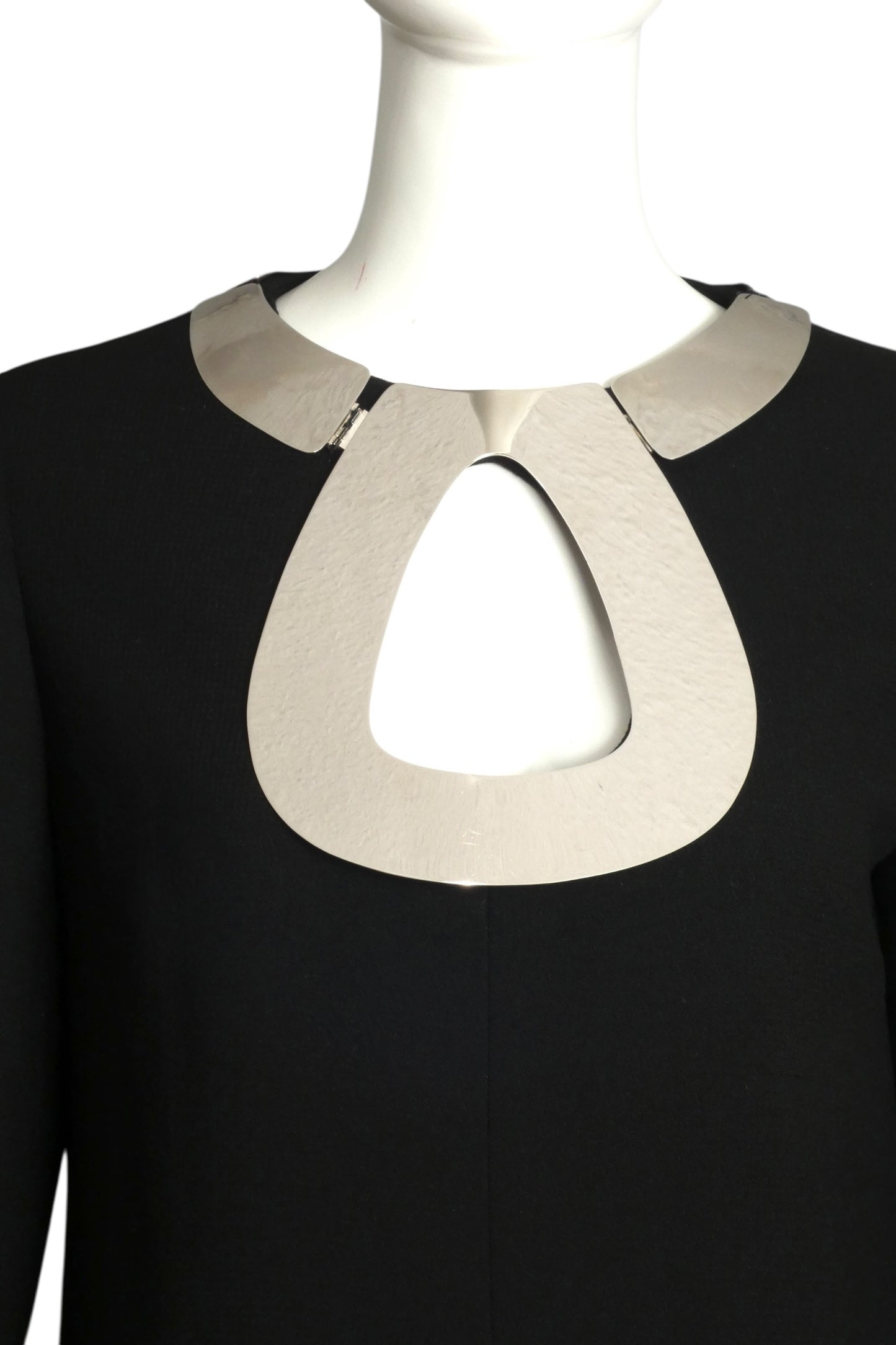 PIERRE CARDIN- 1968 Black Wool Crepe & Chrome Dress, Size 6