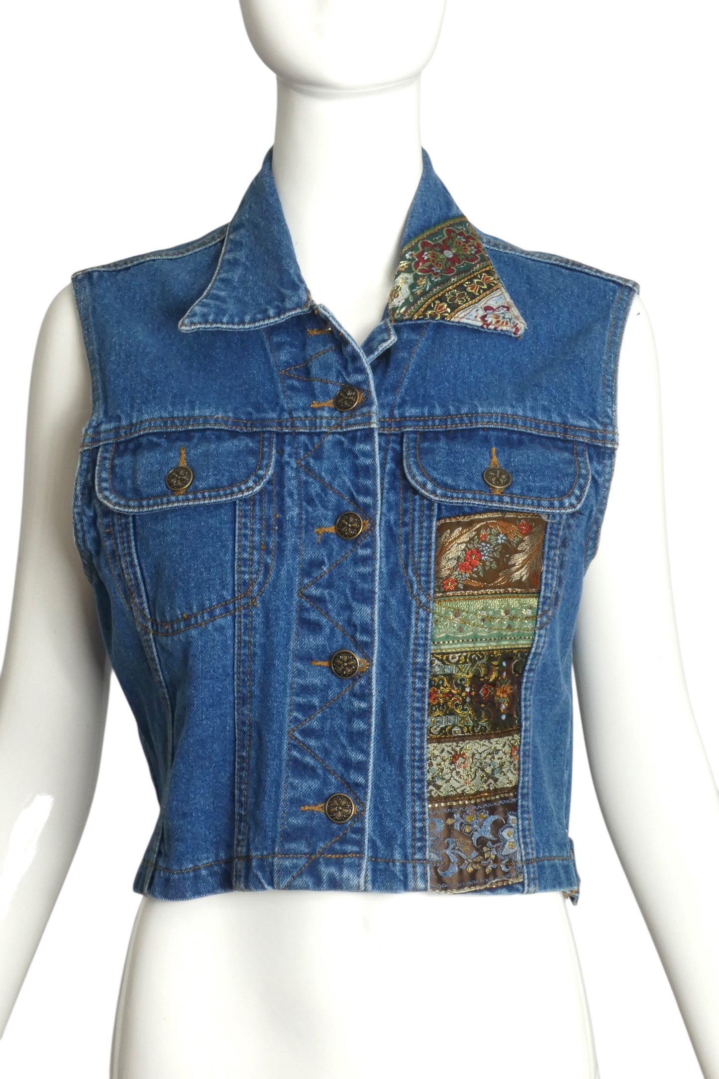 PIERRE CARDIN- 1990s Embellished Denim Vest, Size Small