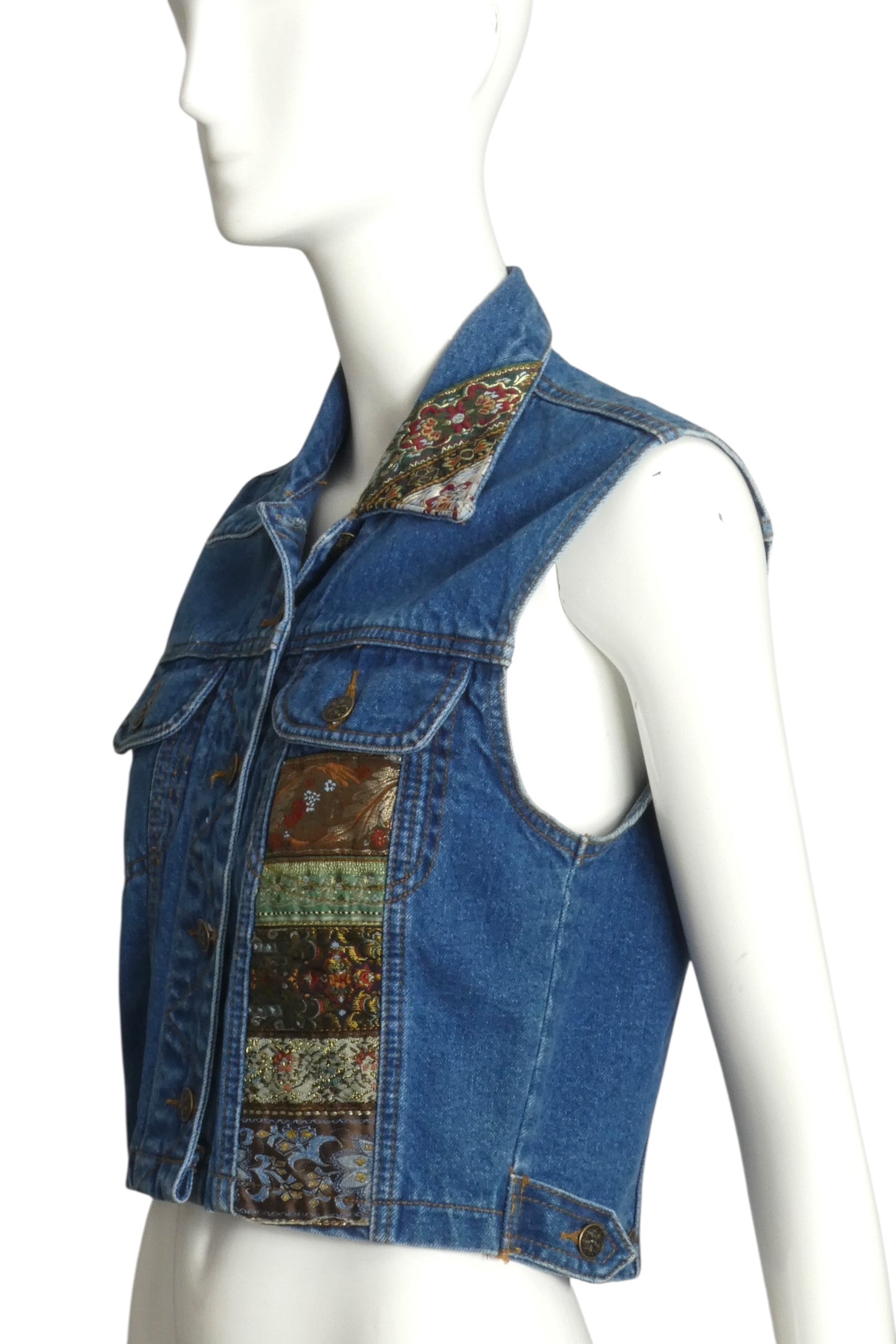 PIERRE CARDIN- 1990s Embellished Denim Vest, Size Small