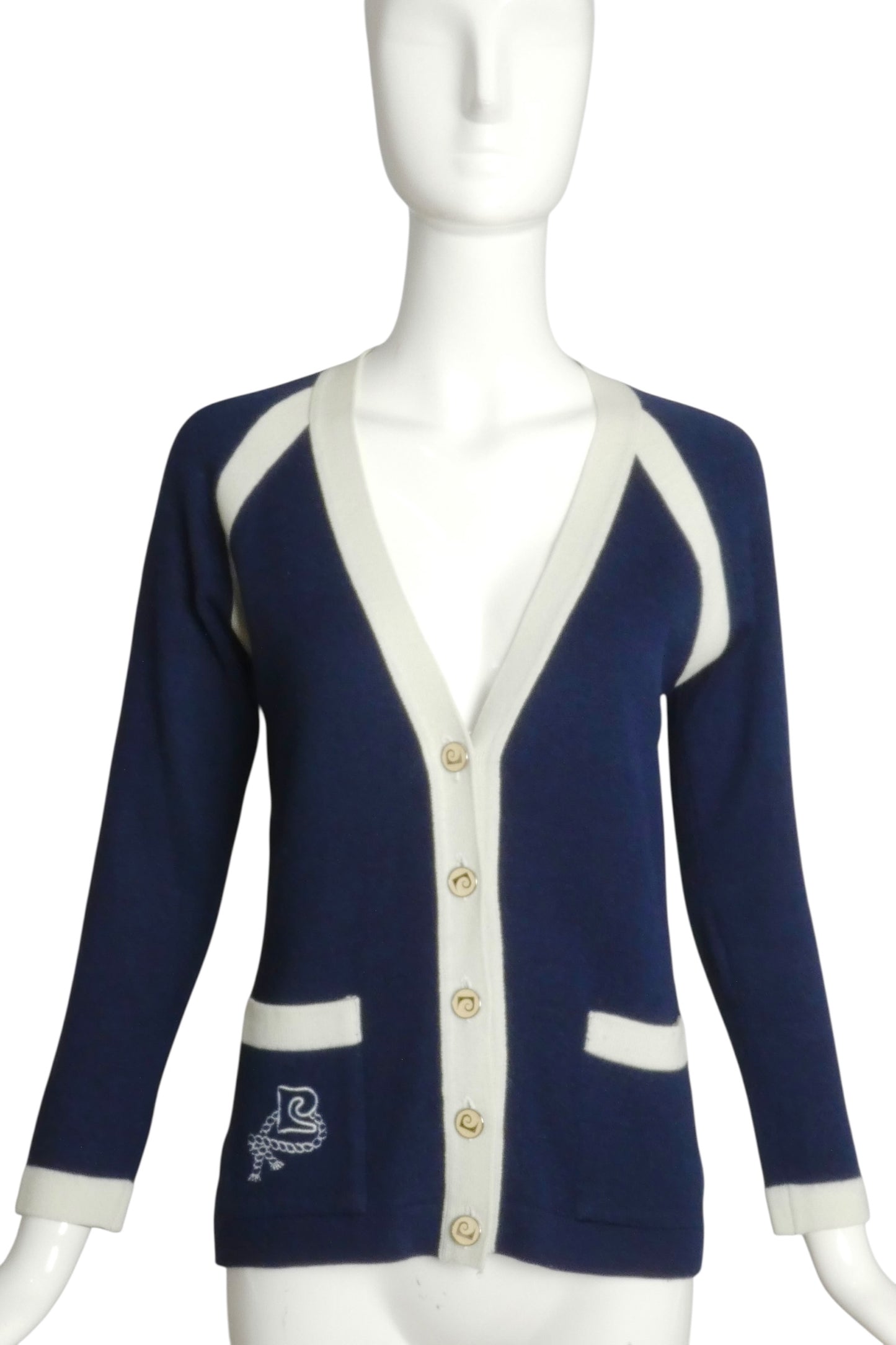 PIERRE CARDIN- 1970s Navy Wool Cardigan, Size 6