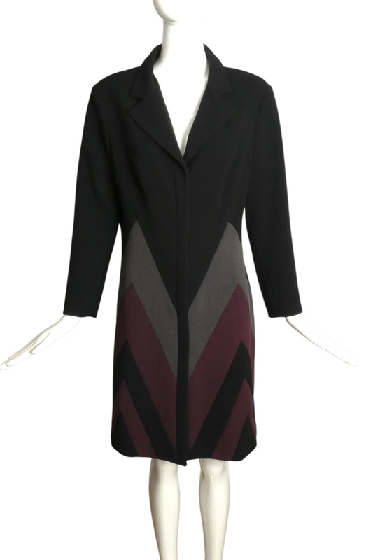 PIERRE CARDIN- Multi Color Chevron Wool Coat, Size 14