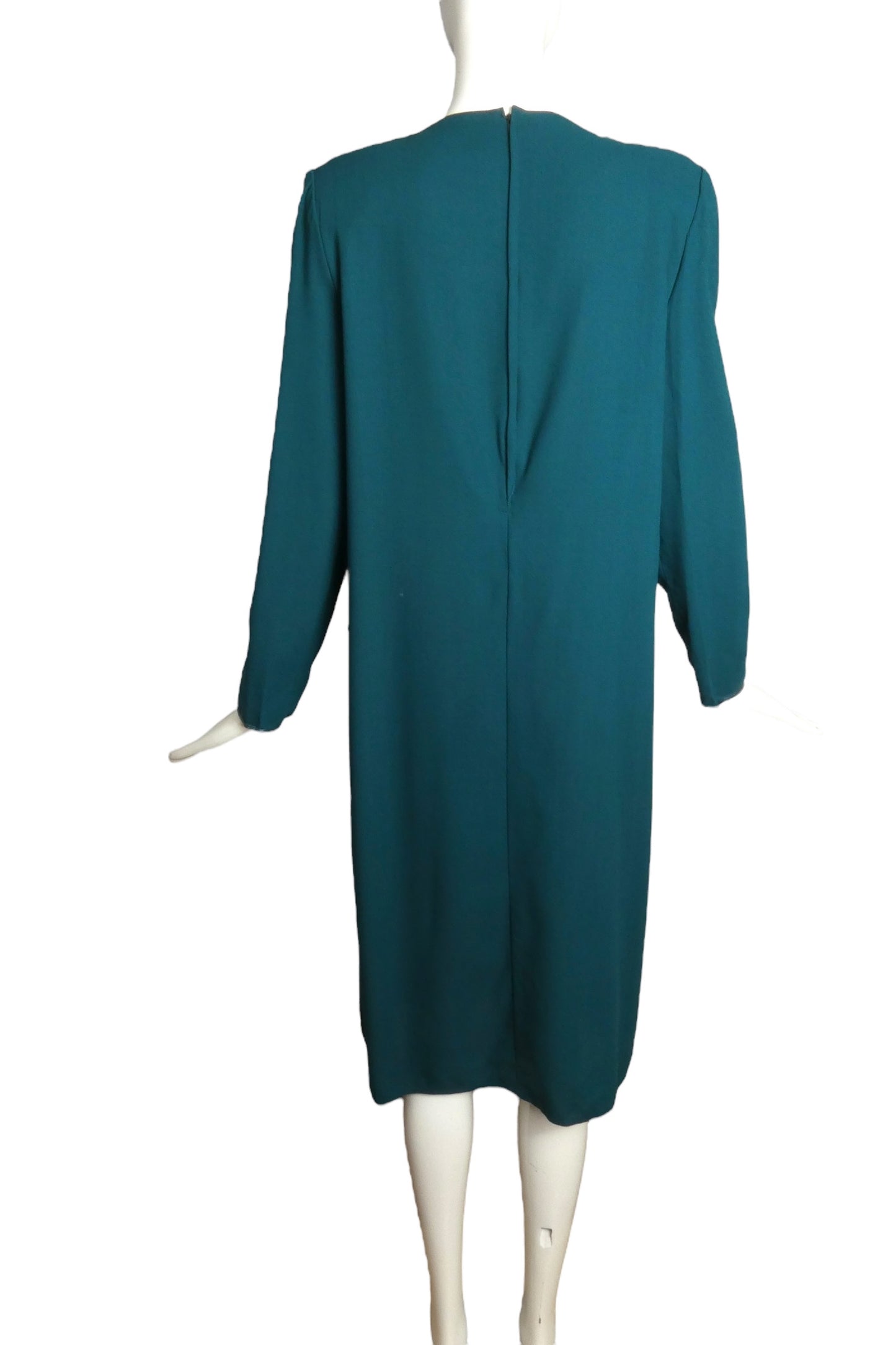PIERRE CARDIN- 1980s Emerald Ruffled Wool Dress, Size 10
