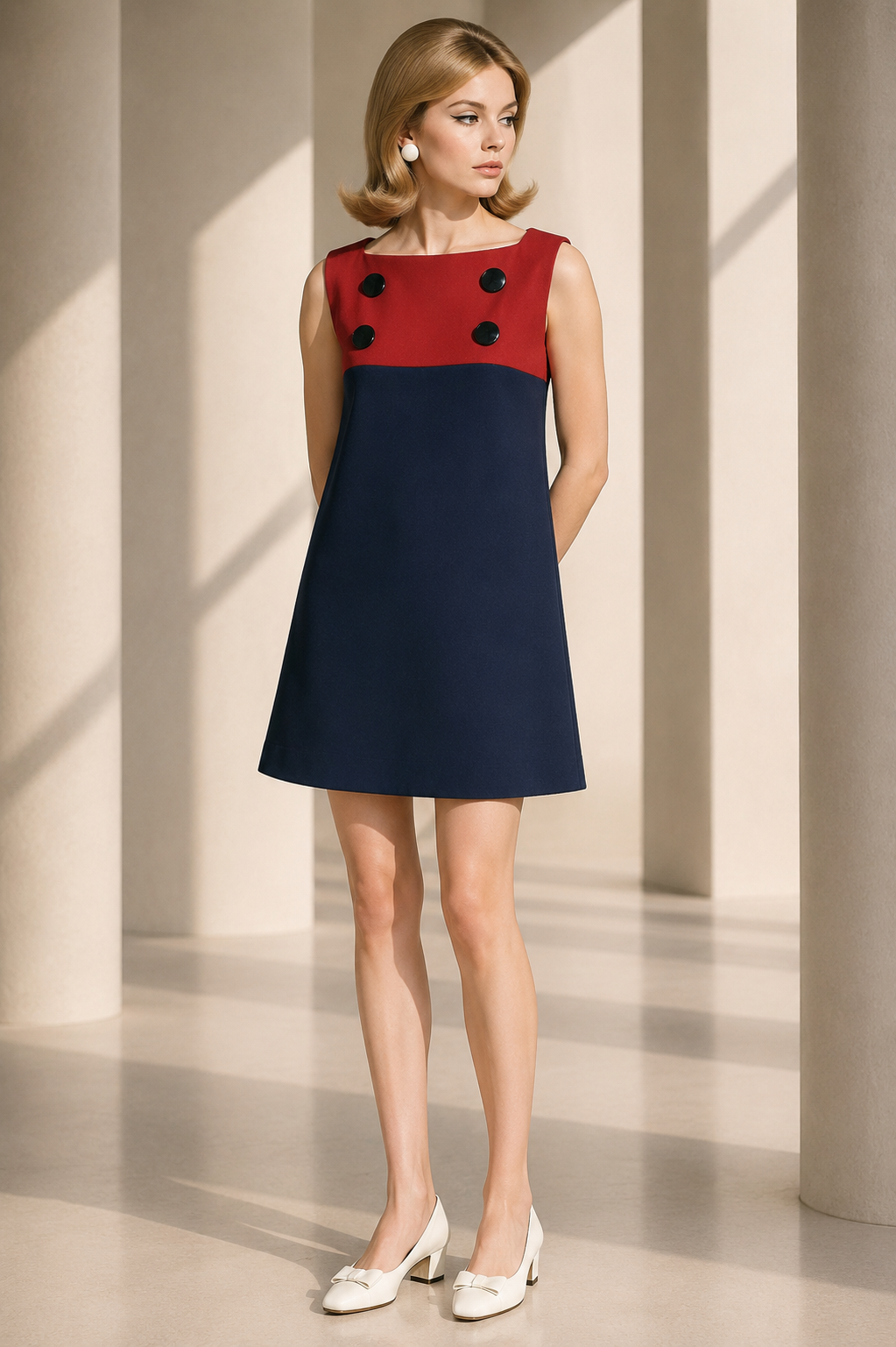 PIERRE CARDIN - 2008 Multi Color Wool Trapeze Dress, Size 4