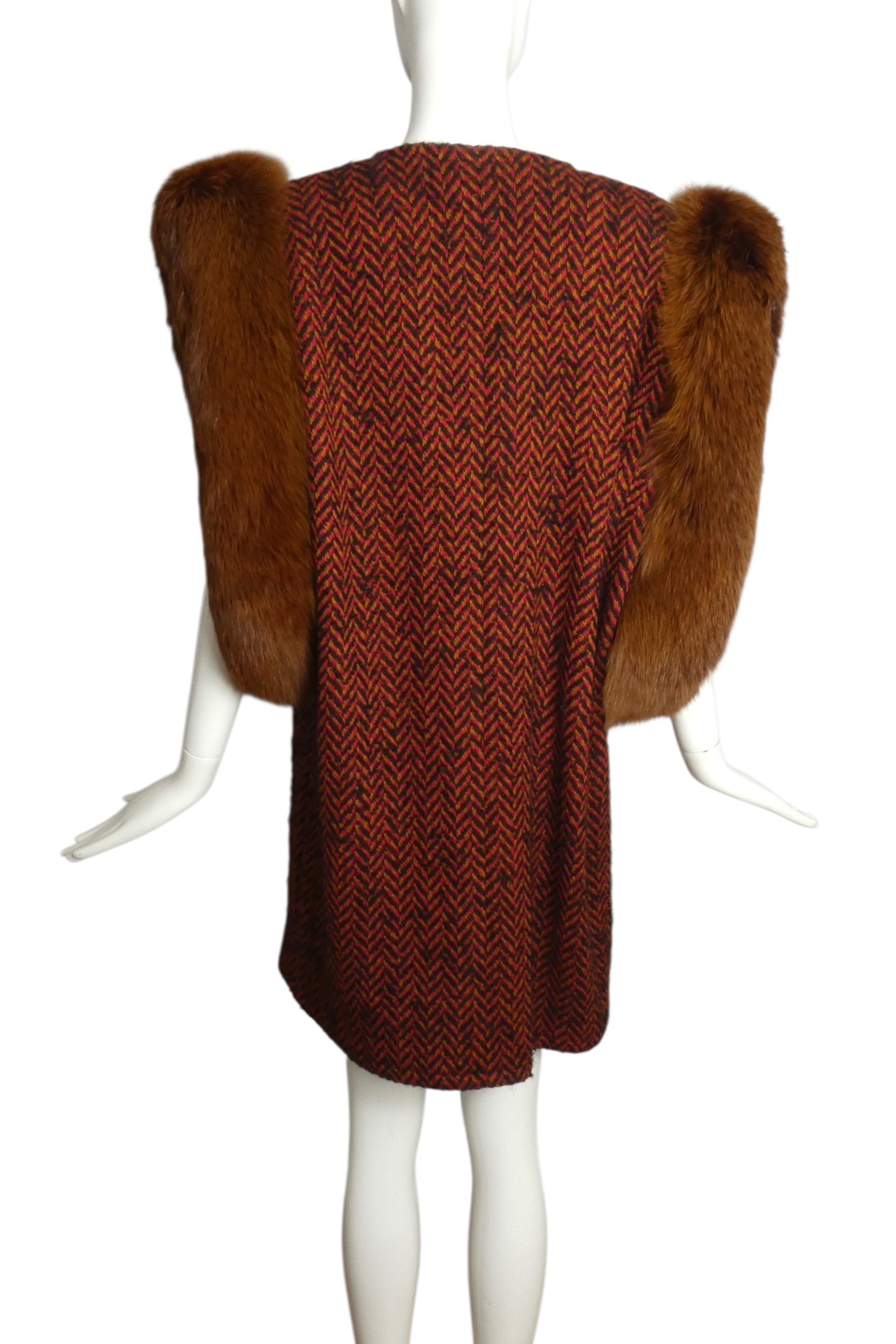 PIERRE CARDIN (HAUTE COUTURE)-1991 Wool Tweed & Fox Fur Coat, Size 8