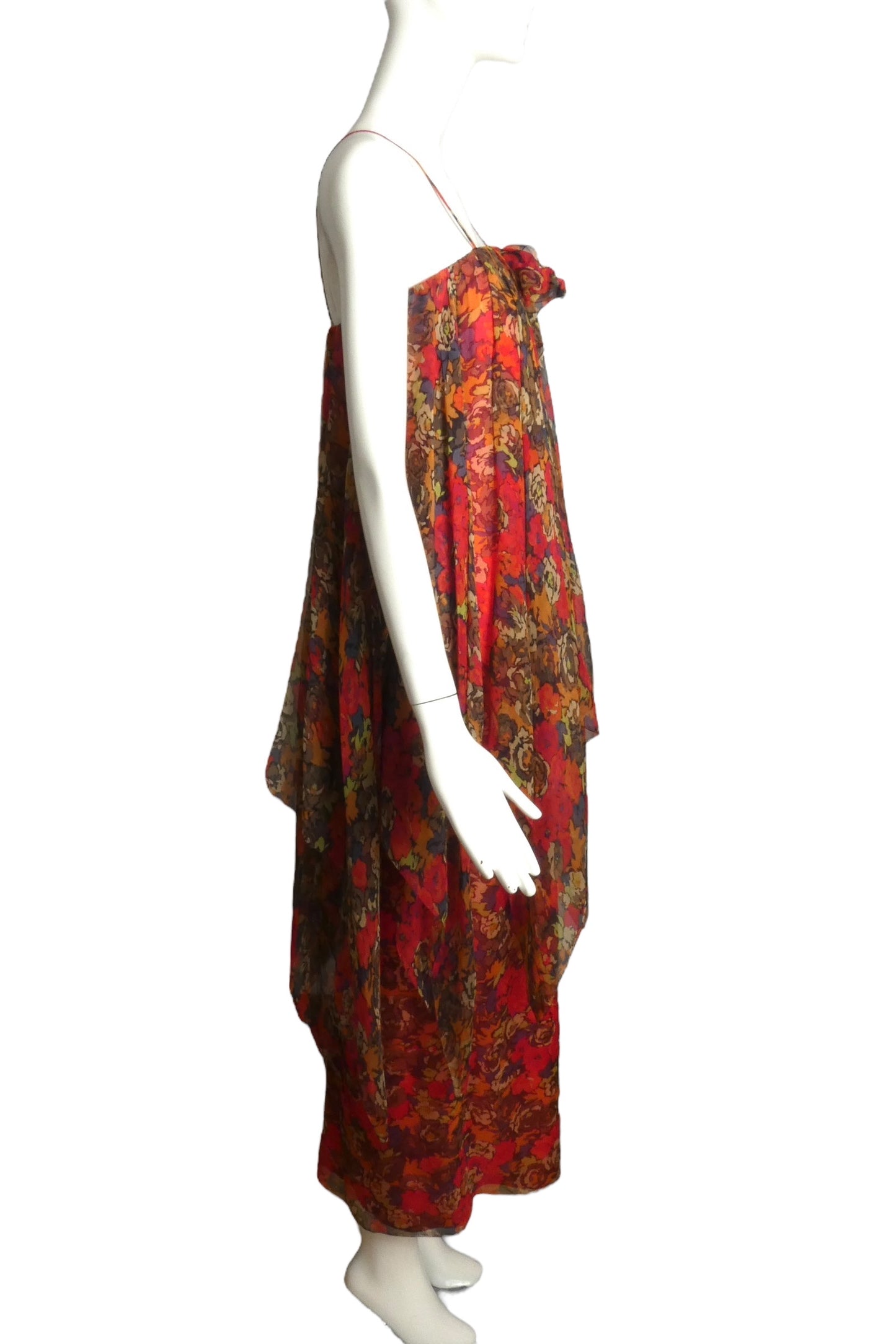 PIERRE CARDIN (HAUTE COUTURE)- 2005 Floral Chiffon Gown & Scarf, Size 6