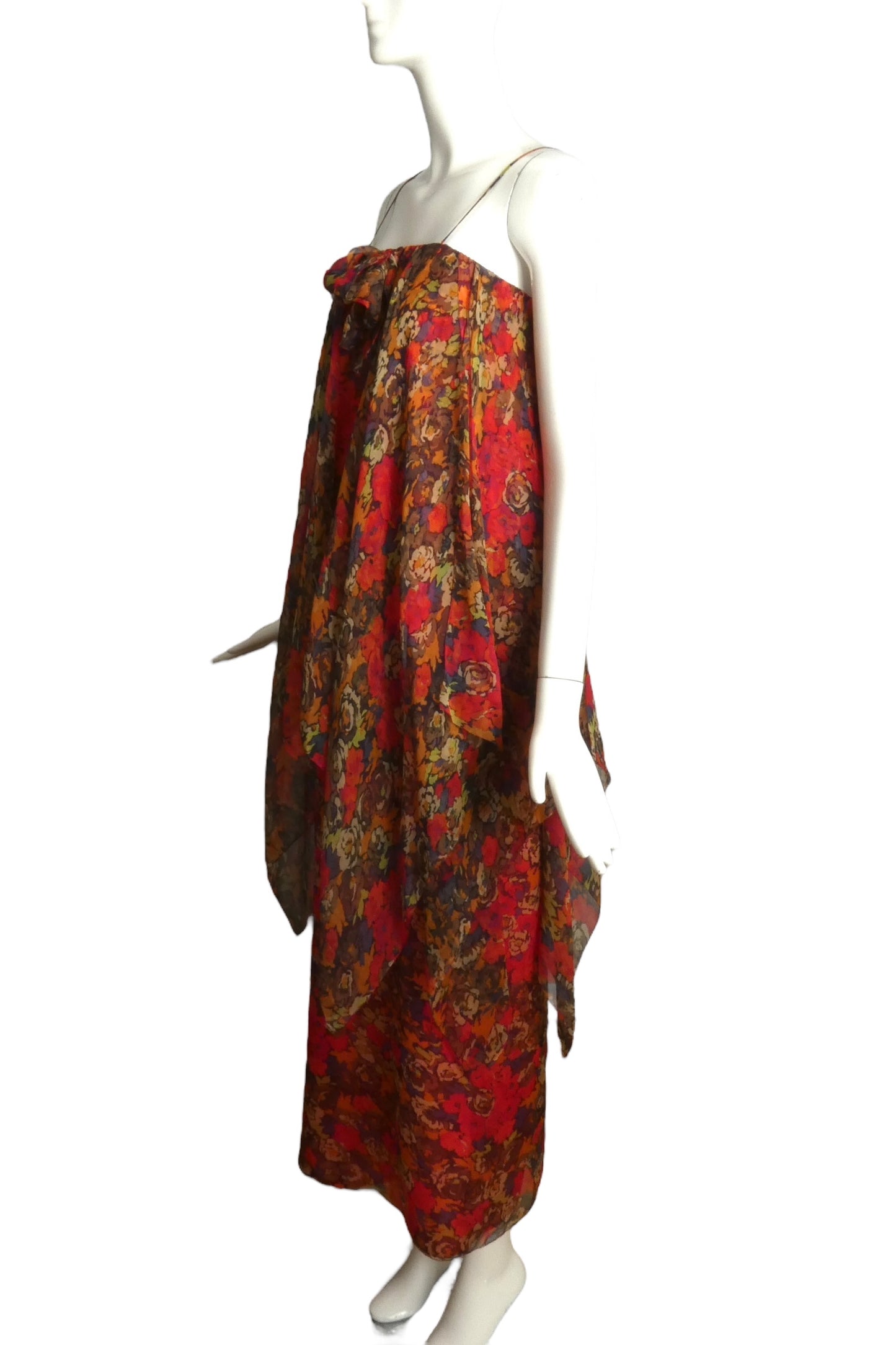 PIERRE CARDIN (HAUTE COUTURE)- 2005 Floral Chiffon Gown & Scarf, Size 6