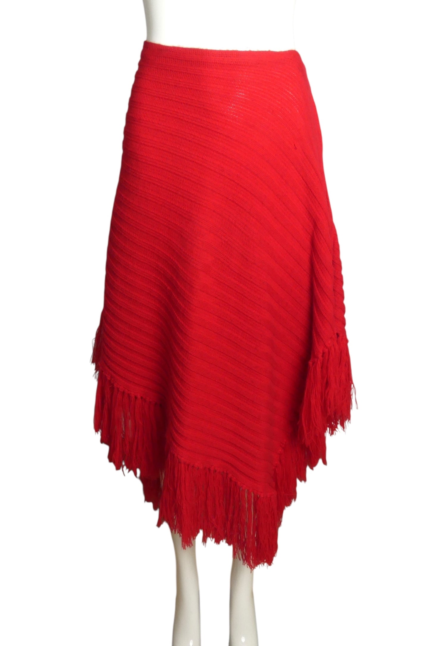 PIERRE CARDIN- 1969 Red Wool Fringe Skirt, Size 6