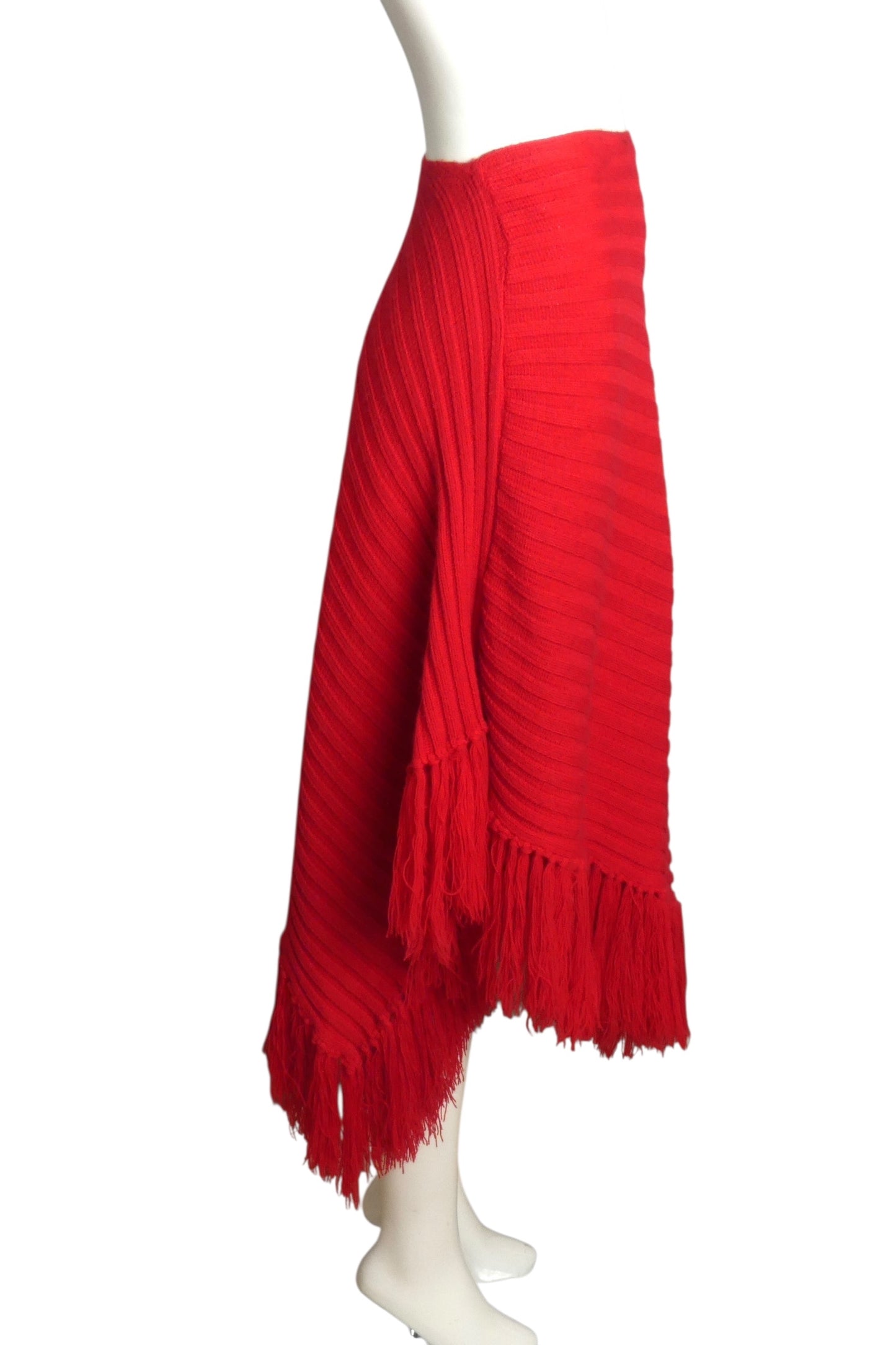 PIERRE CARDIN- 1969 Red Wool Fringe Skirt, Size 6
