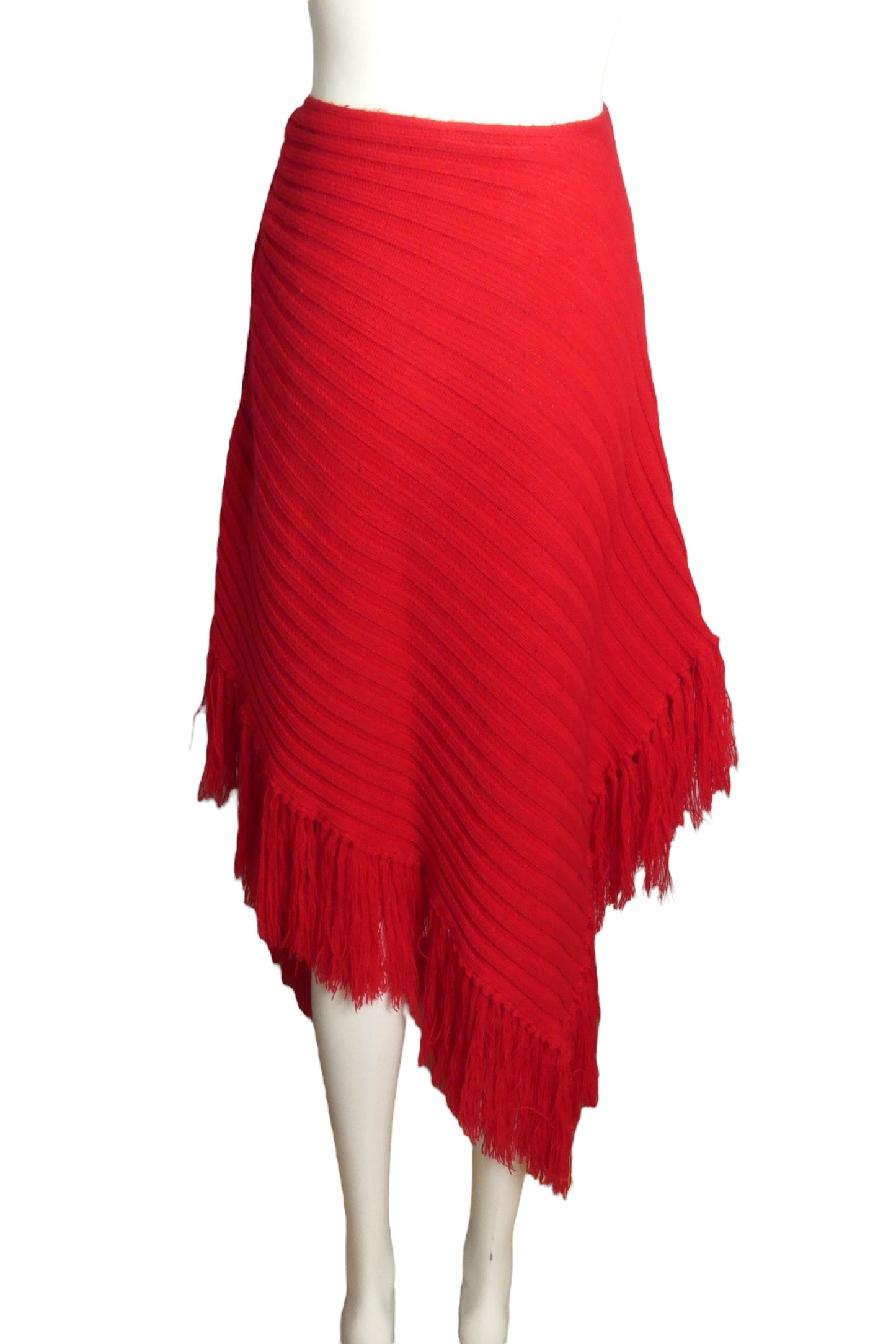 PIERRE CARDIN- 1969 Red Wool Fringe Skirt, Size 6