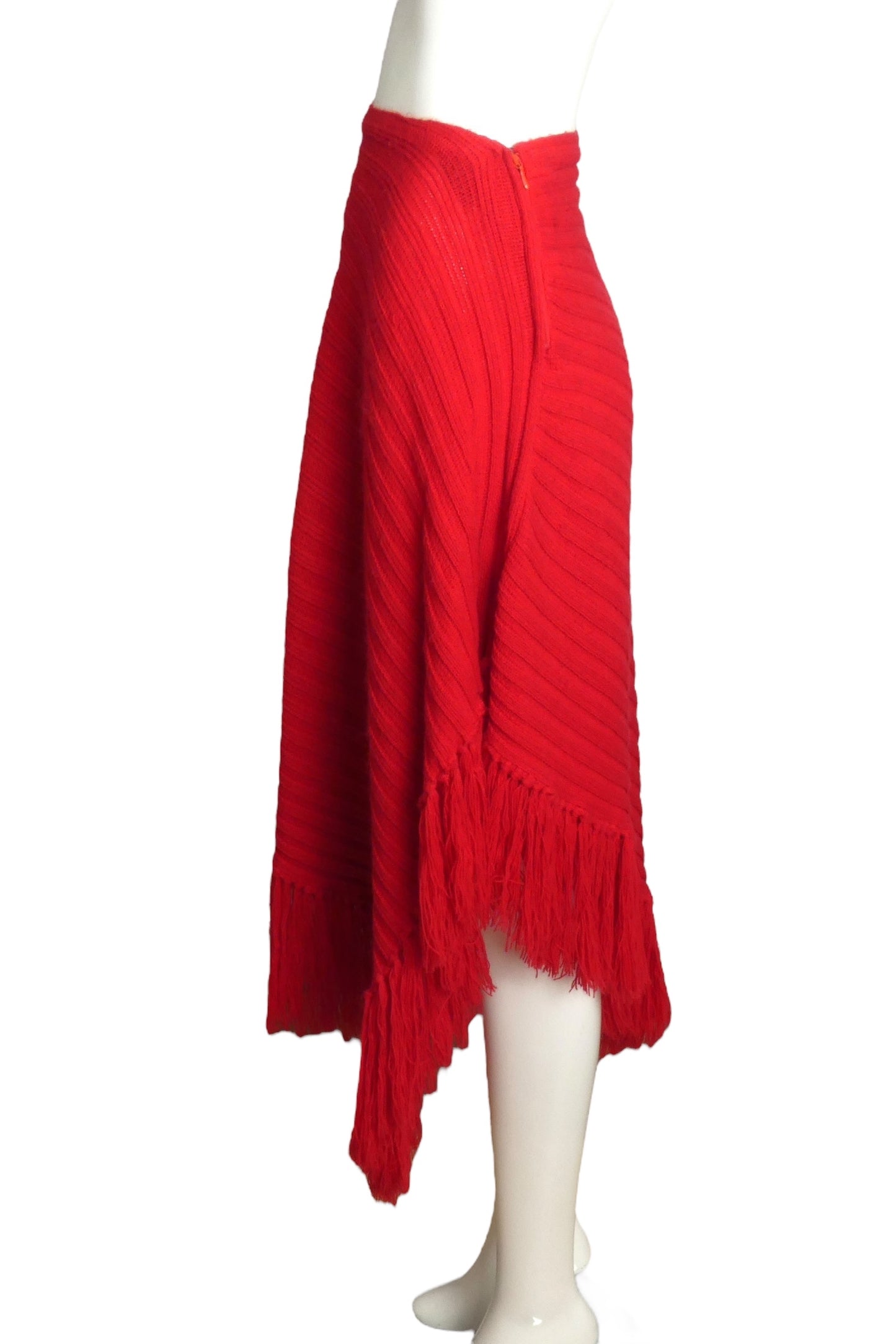 PIERRE CARDIN- 1969 Red Wool Fringe Skirt, Size 6