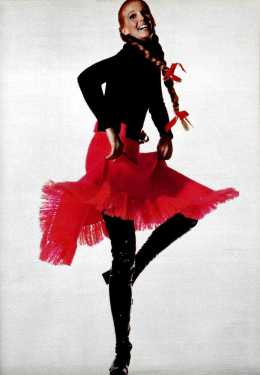 PIERRE CARDIN- 1969 Red Wool Fringe Skirt, Size 6
