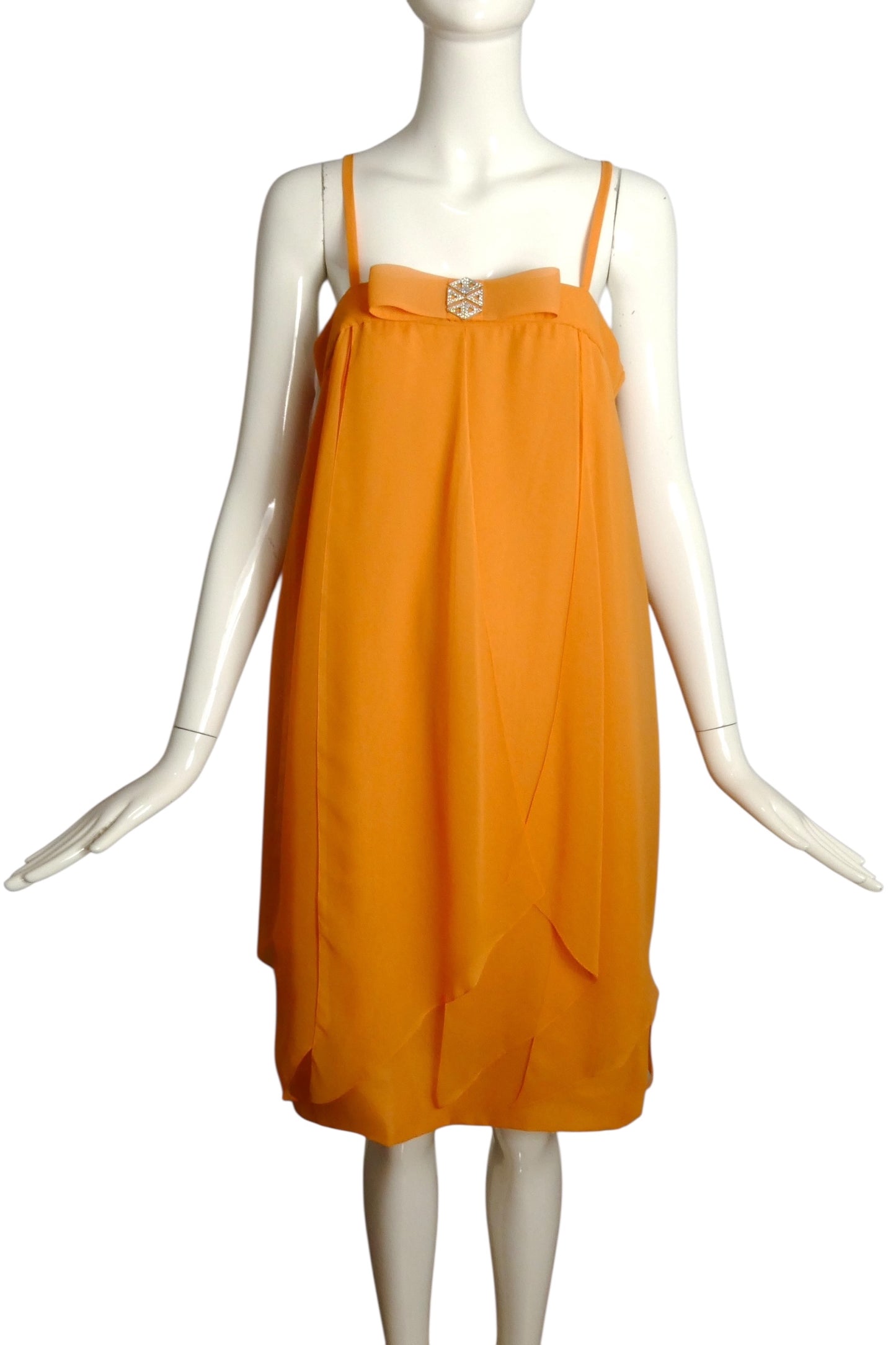PIERRE CARDIN (HAUTE COUTURE) - 2009 Orange Chiffon Slip Dress, Size 8