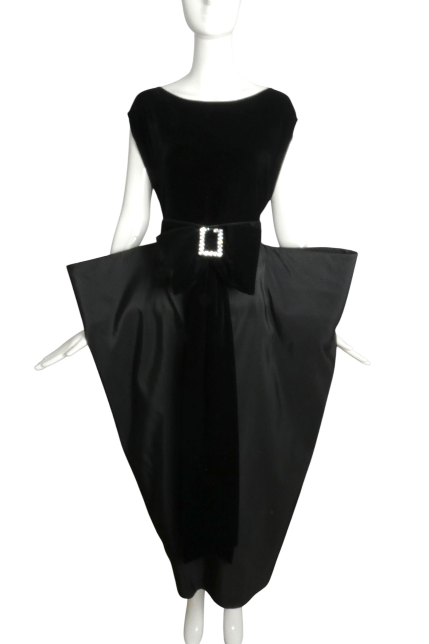 PIERRE CARDIN (HAUTE COUTURE)- 2002 Black Velvet & Taffeta Dress, Size 4