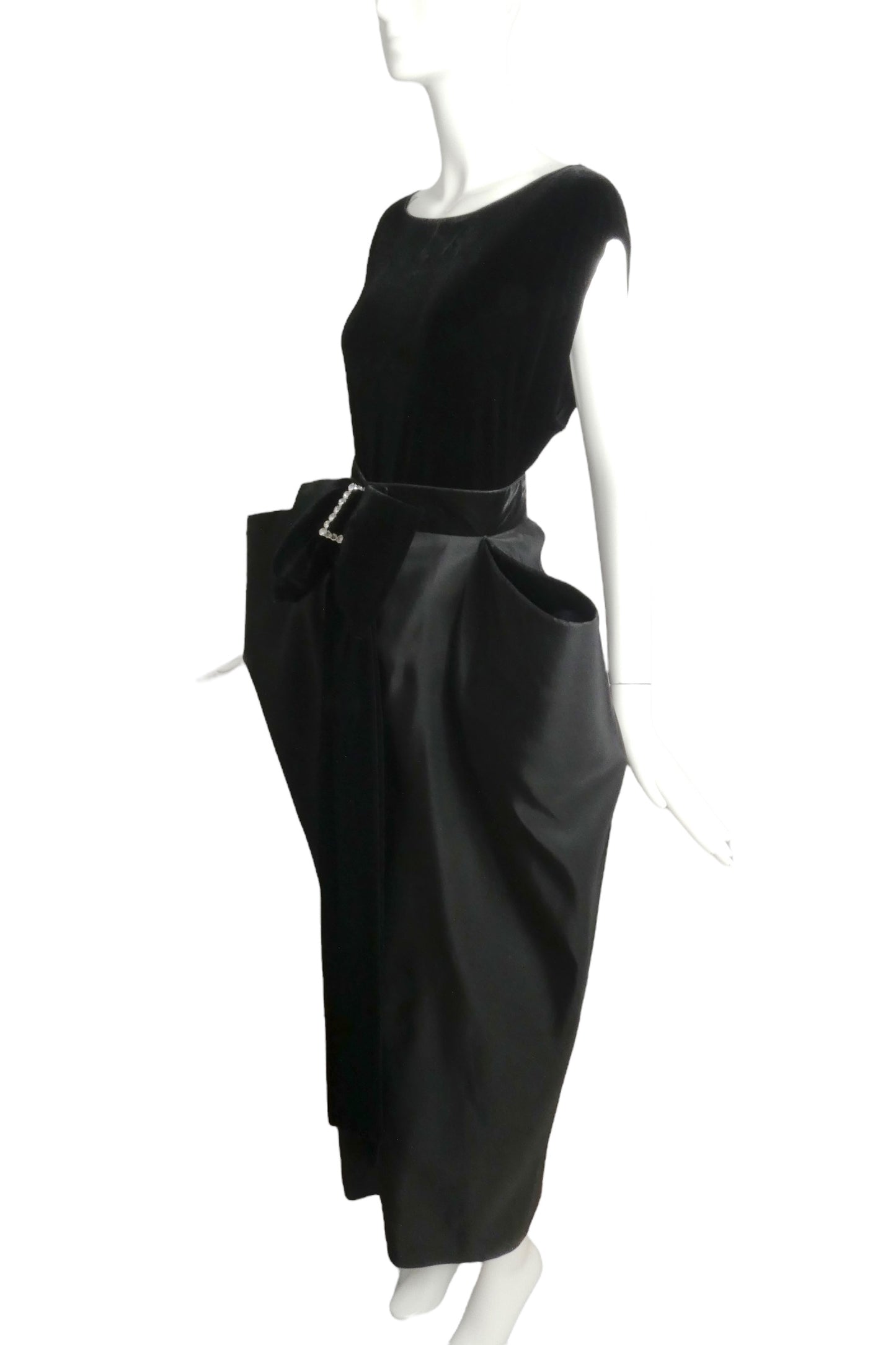 PIERRE CARDIN (HAUTE COUTURE)- 2002 Black Velvet & Taffeta Dress, Size 4