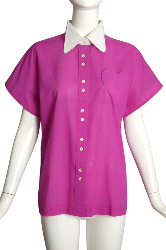PIERRE CARDIN (HAUTE COUTURE)-1995 Pink Cotton S/S Blouse, Size 8