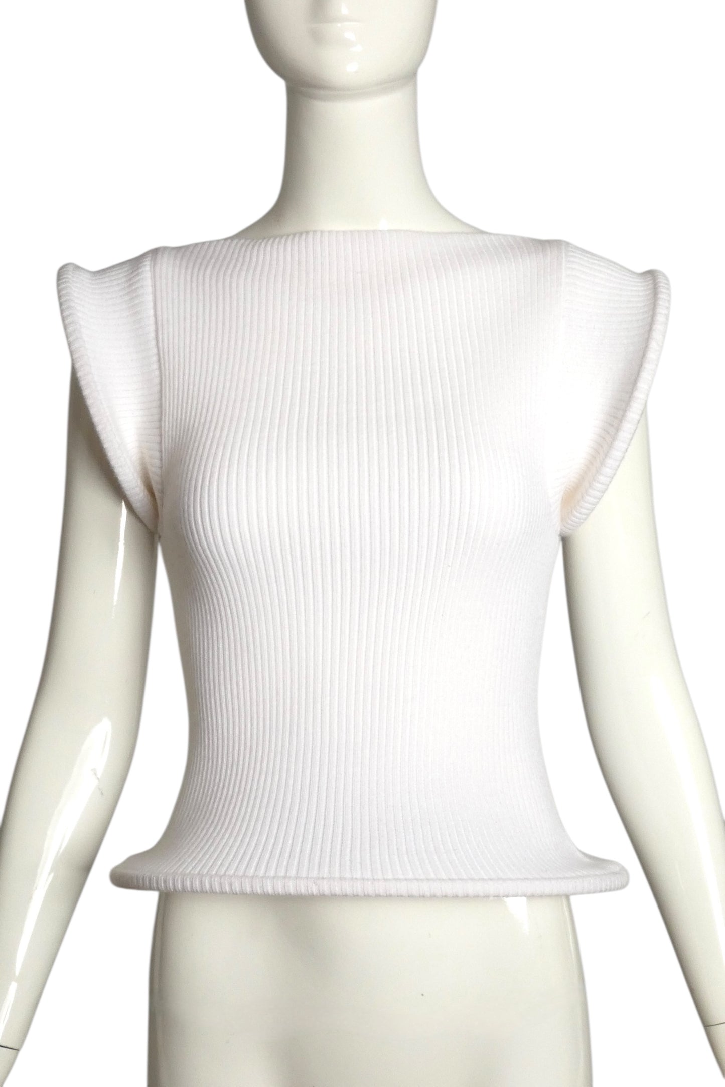 PIERRE CARDIN (HAUTE COUTURE)- 2002 White Ribbed Knit Hoop Sweater, Size 6