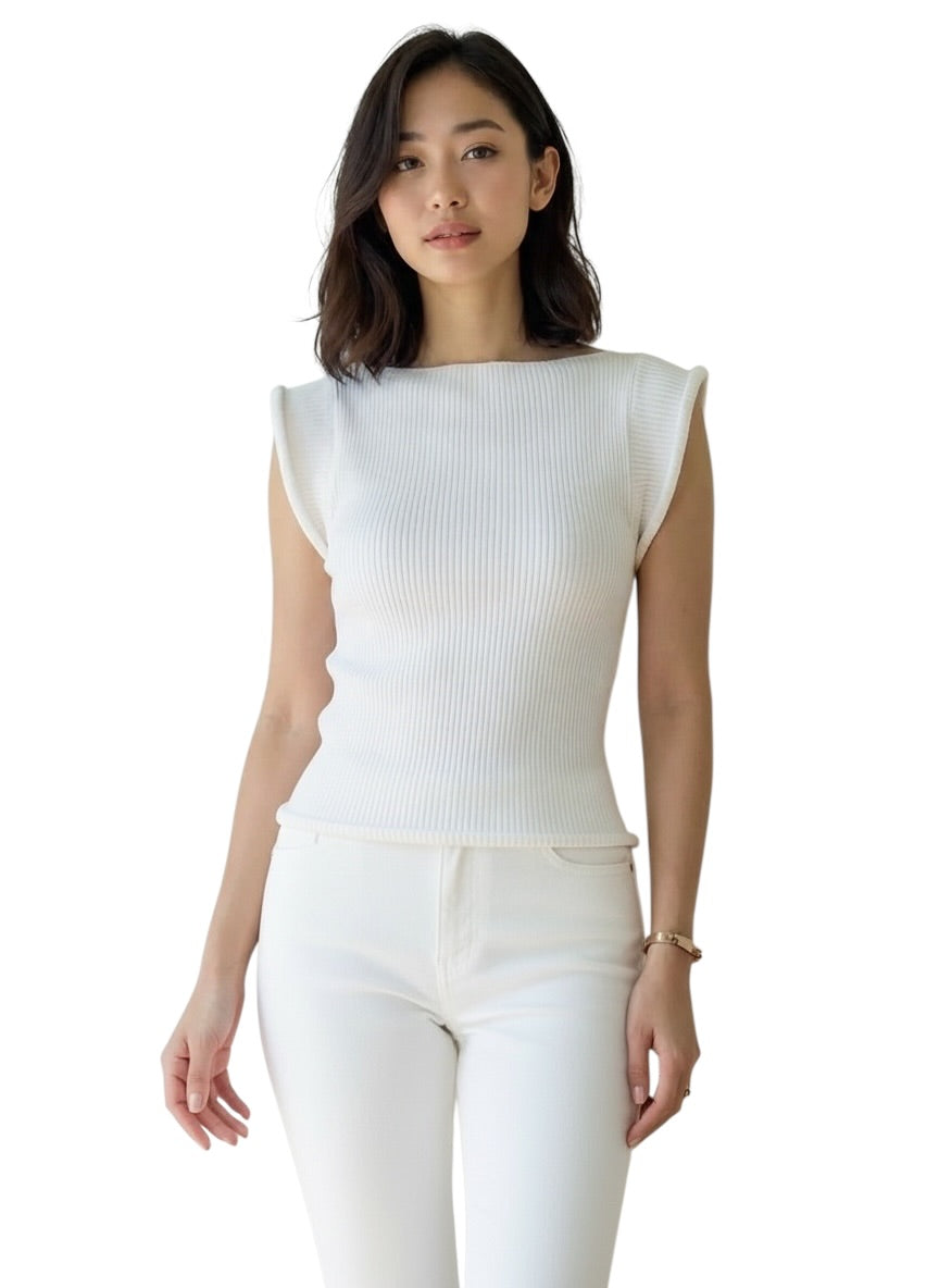 PIERRE CARDIN - 2002 White Ribbed Knit Hoop Sweater, Size 6