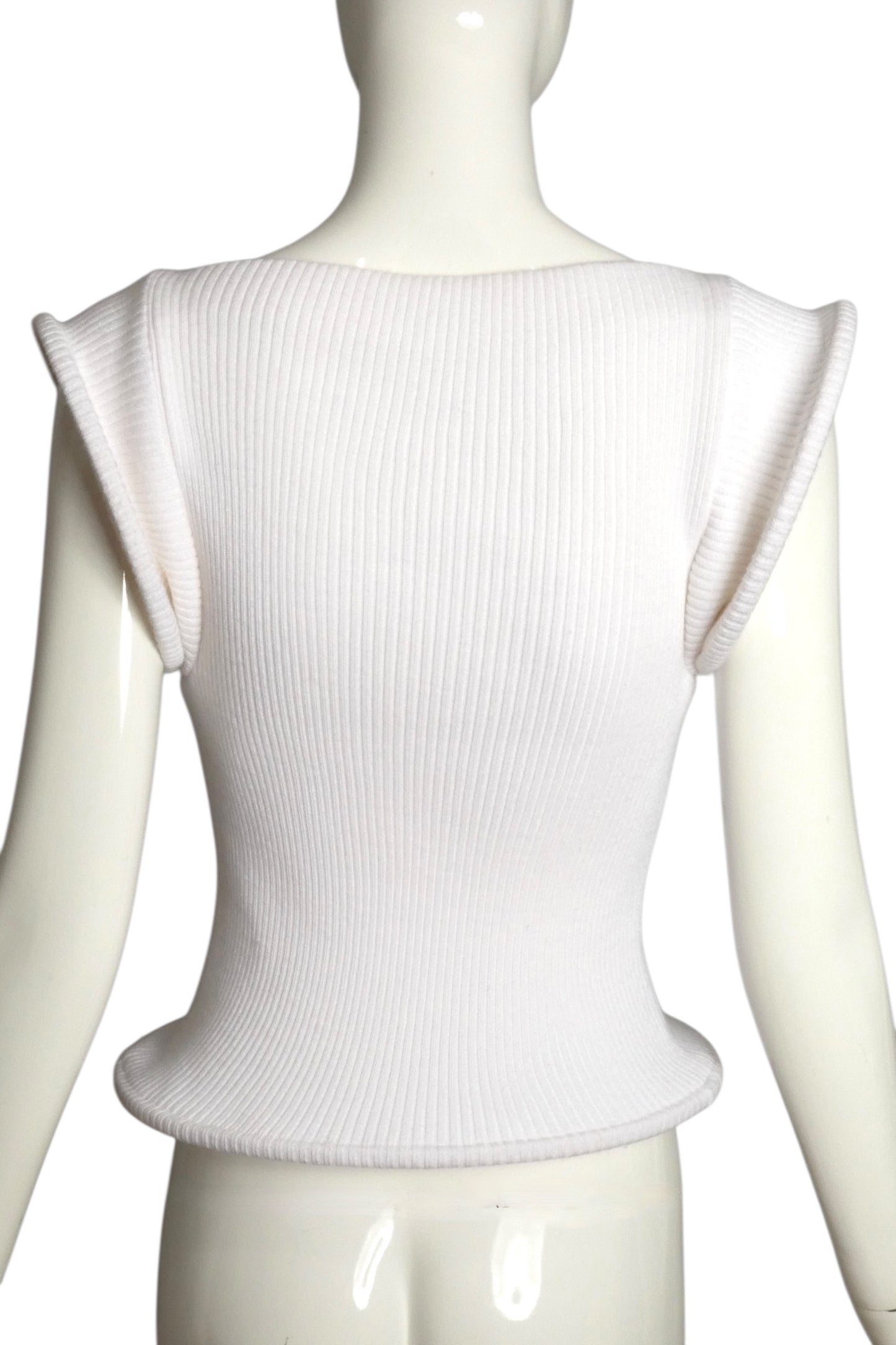 PIERRE CARDIN (HAUTE COUTURE)- 2002 White Ribbed Knit Hoop Sweater, Size 6