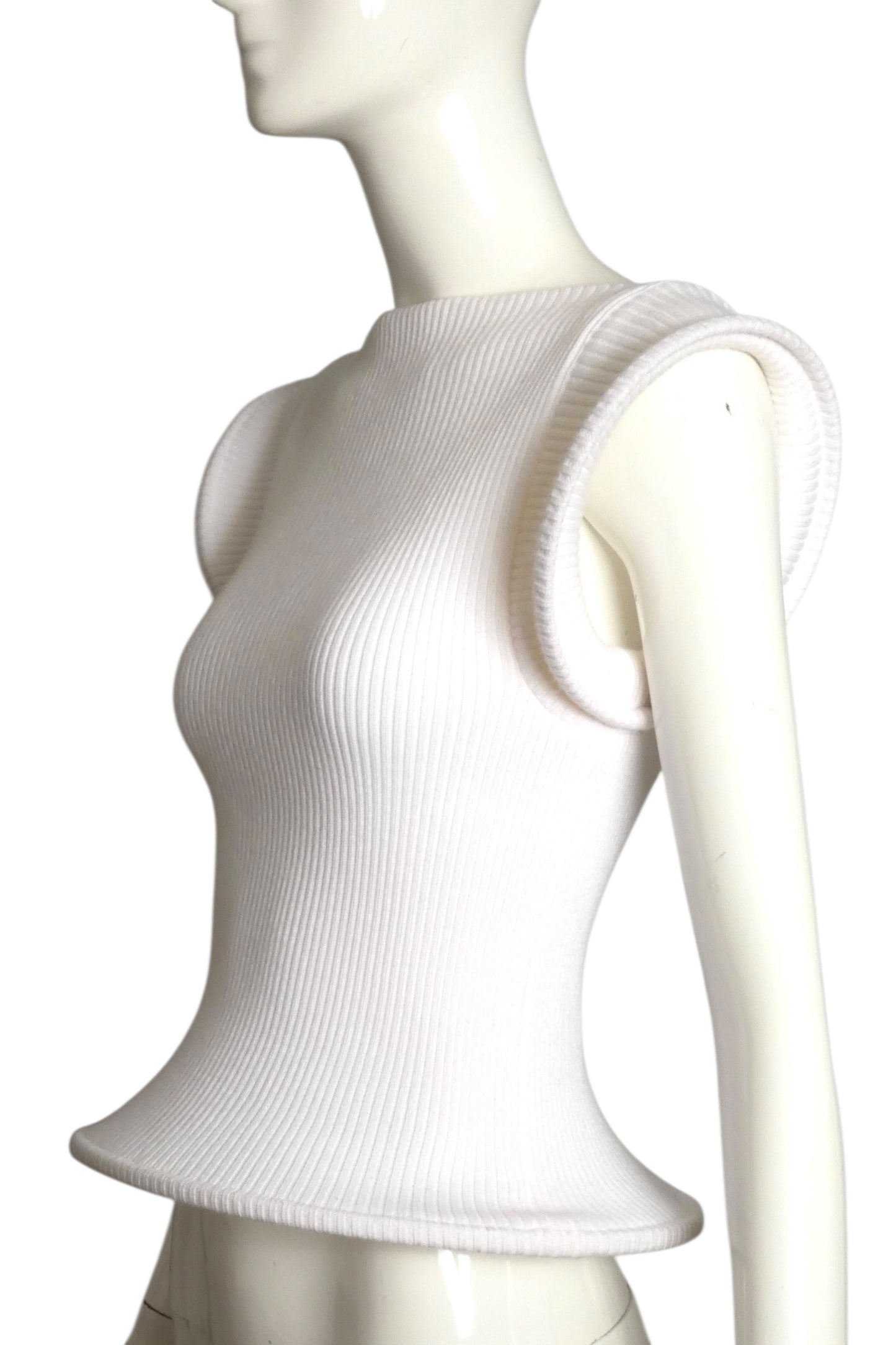 PIERRE CARDIN (HAUTE COUTURE)- 2002 White Ribbed Knit Hoop Sweater, Size 6