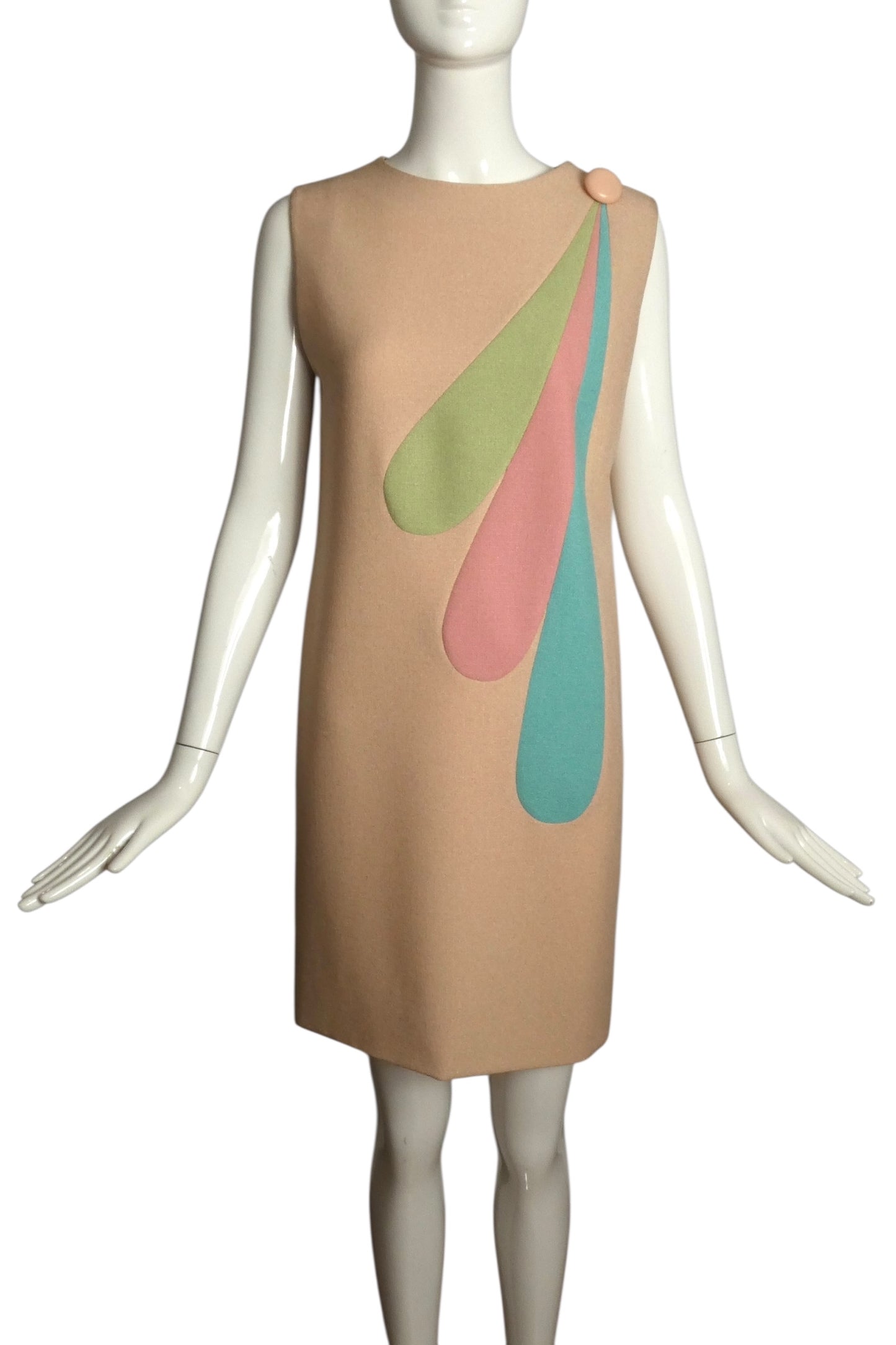 PIERRE CARDIN (HAUTE COUTURE)- 2011 Multi Color Rayon Mod Dress, Size 4