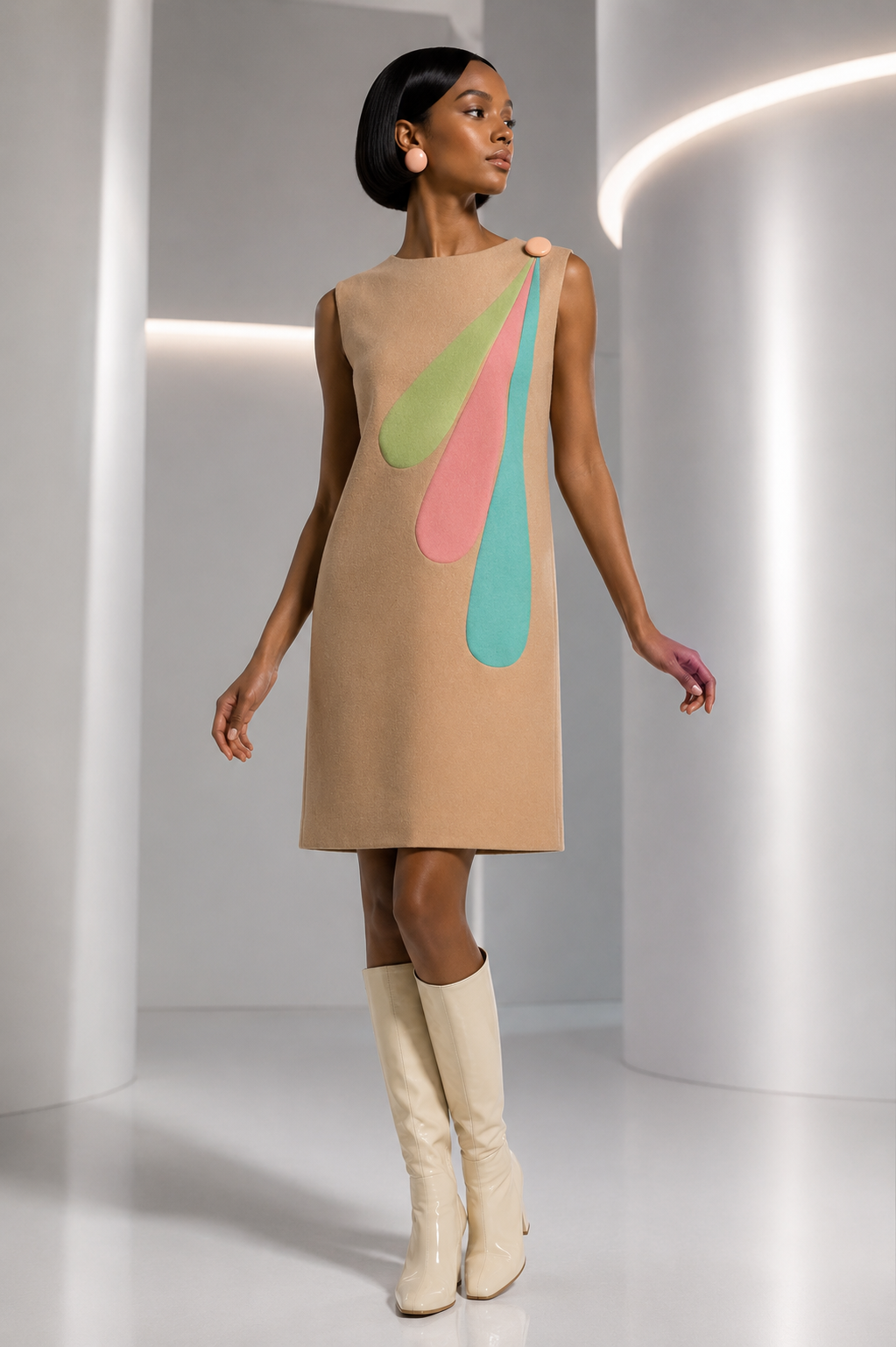 PIERRE CARDIN - 2011 Multi Color Rayon Mod Dress, Size 4