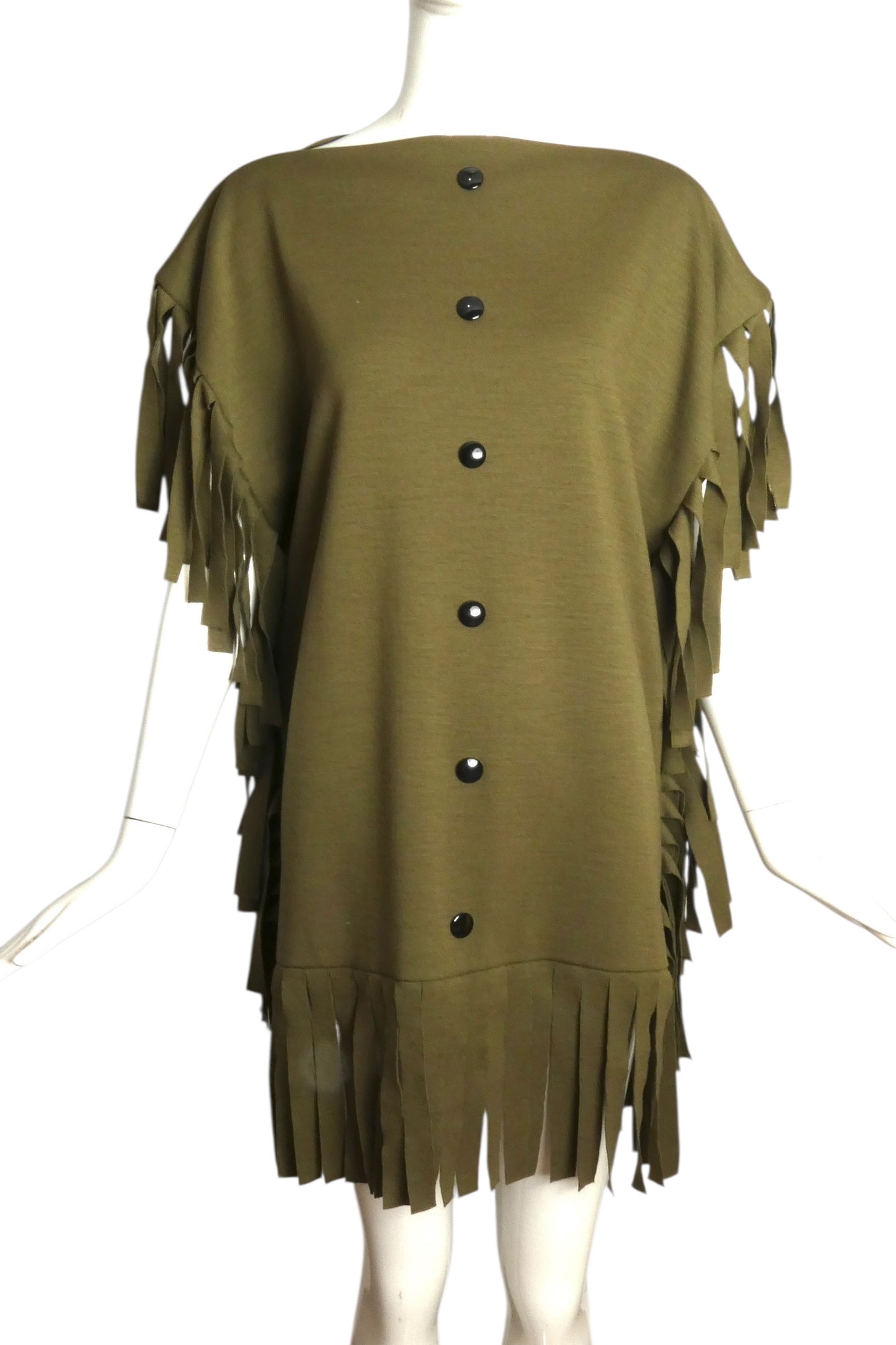 PIERRE CARDIN (HAUTE COUTURE)- 1980s Olive Wool Fringe Tunic, Size 8
