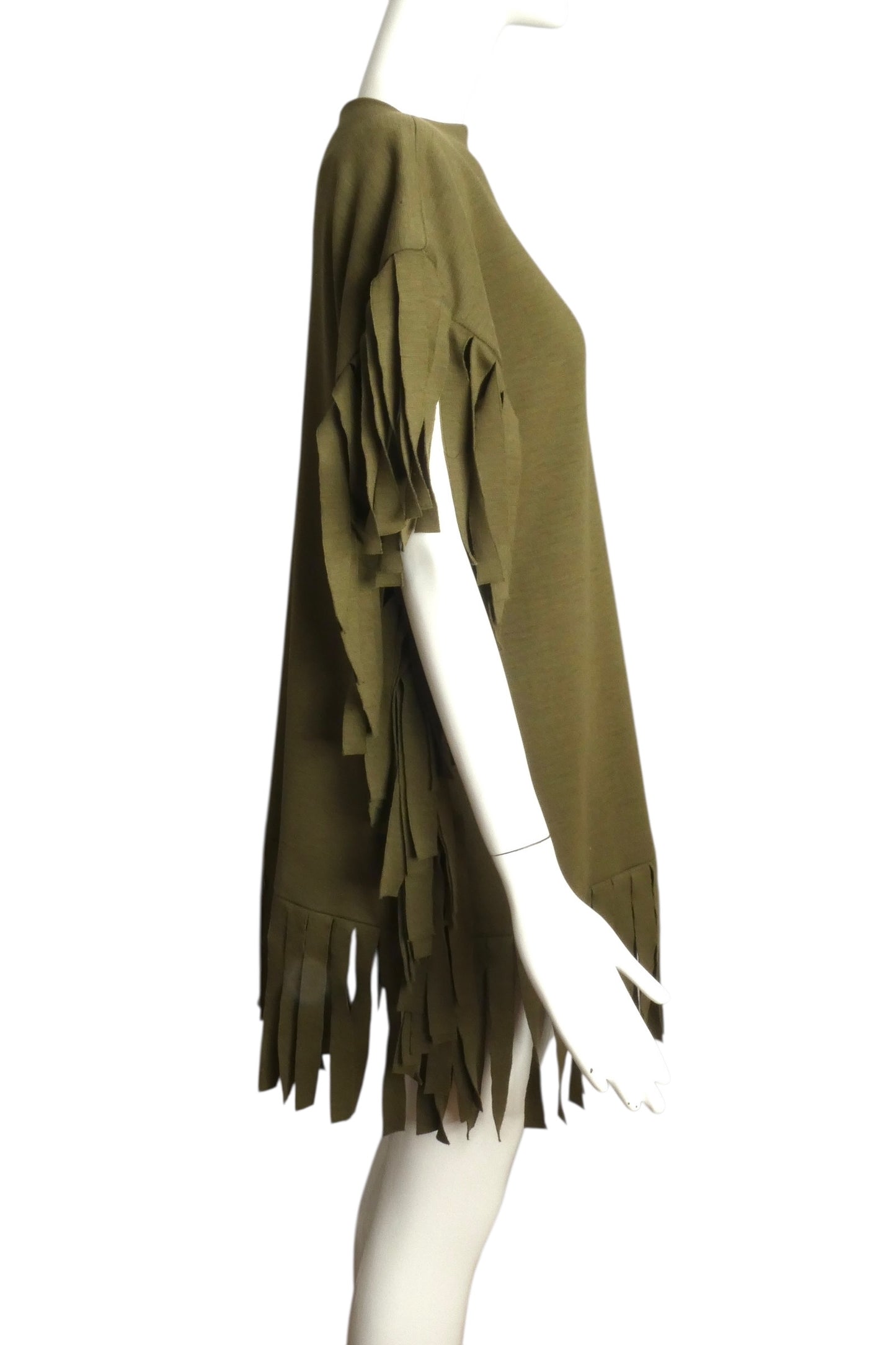 PIERRE CARDIN (HAUTE COUTURE)- 1980s Olive Wool Fringe Tunic, Size 8