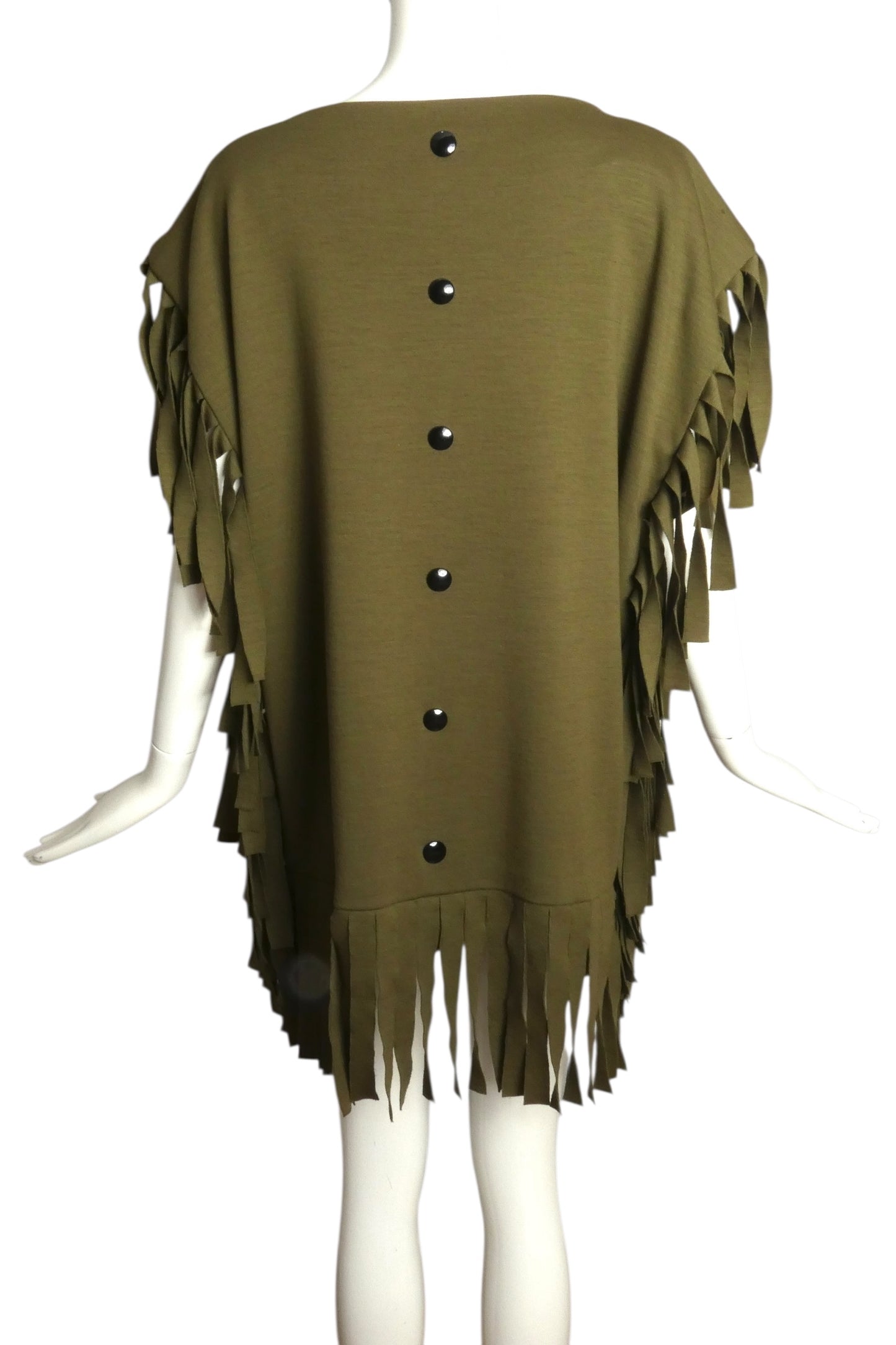 PIERRE CARDIN (HAUTE COUTURE)- 1980s Olive Wool Fringe Tunic, Size 8