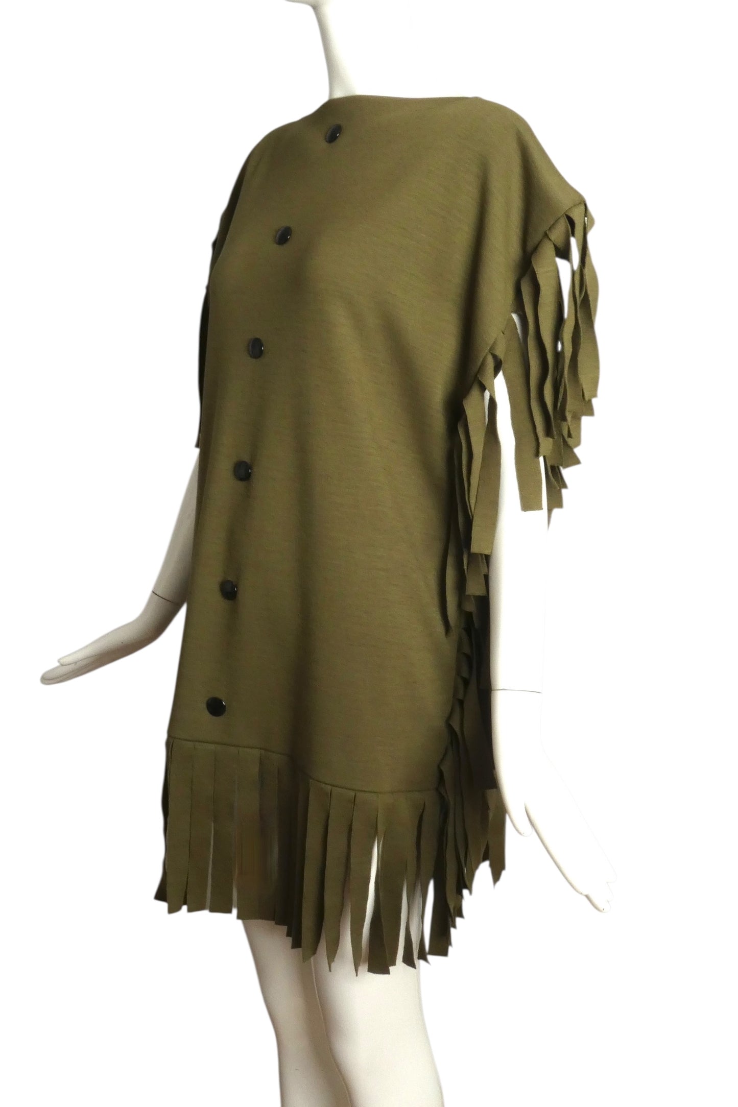 PIERRE CARDIN (HAUTE COUTURE)- 1980s Olive Wool Fringe Tunic, Size 8
