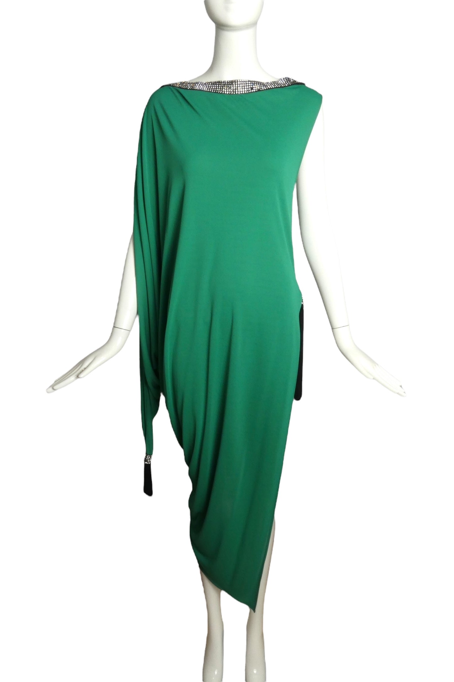 PIERRE CARDIN (HAUTE COUTURE)- 2000 Green Crepe Tassel Dress, Size 4