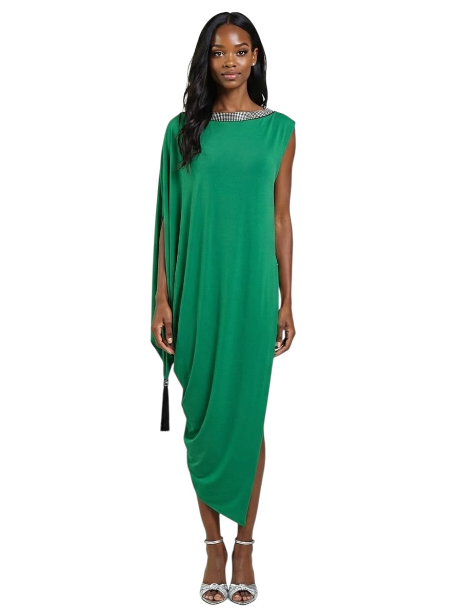 2000 Green Crepe Tassel Dress, Size 4