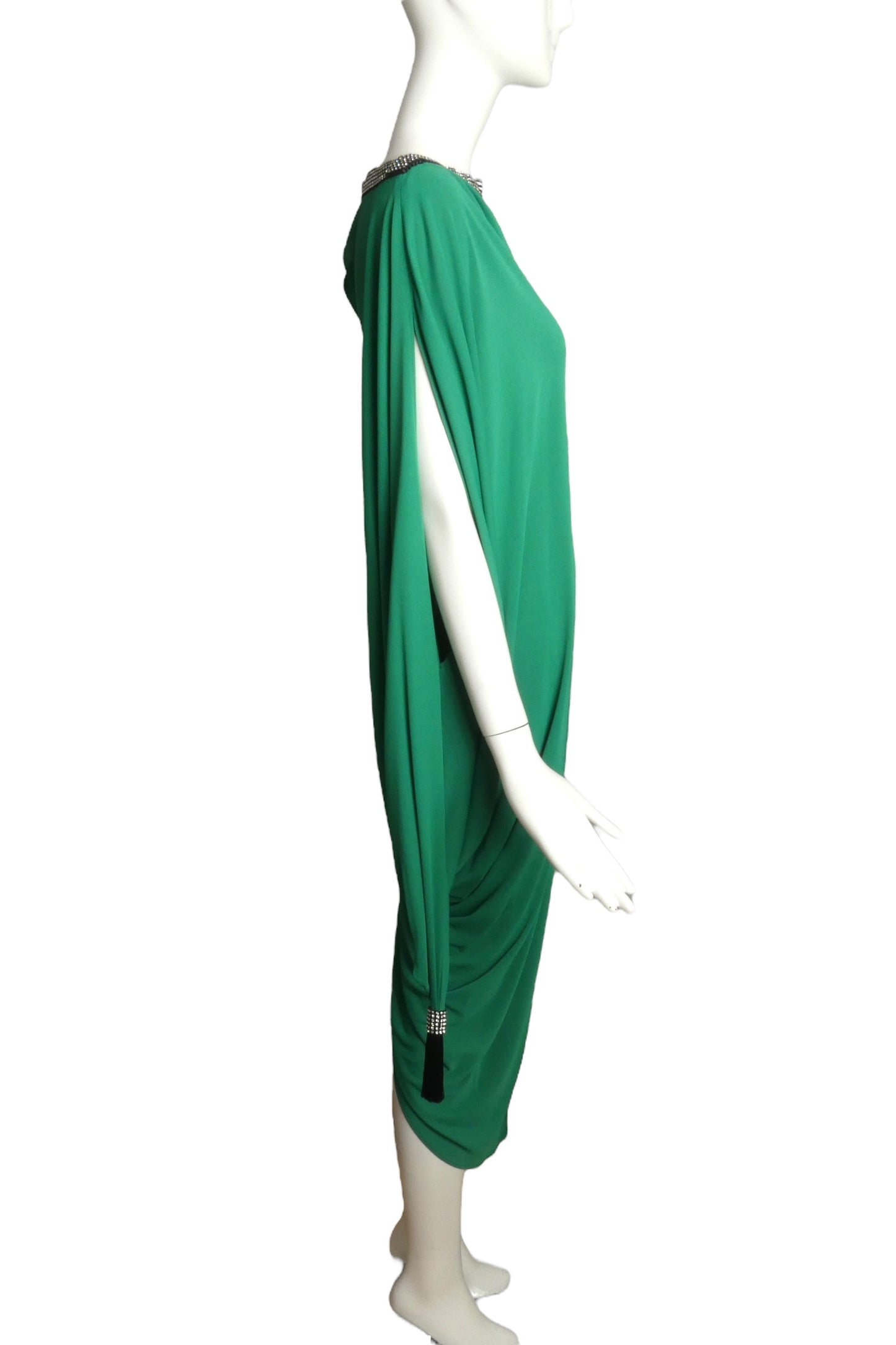 PIERRE CARDIN (HAUTE COUTURE)- 2000 Green Crepe Tassel Dress, Size 4