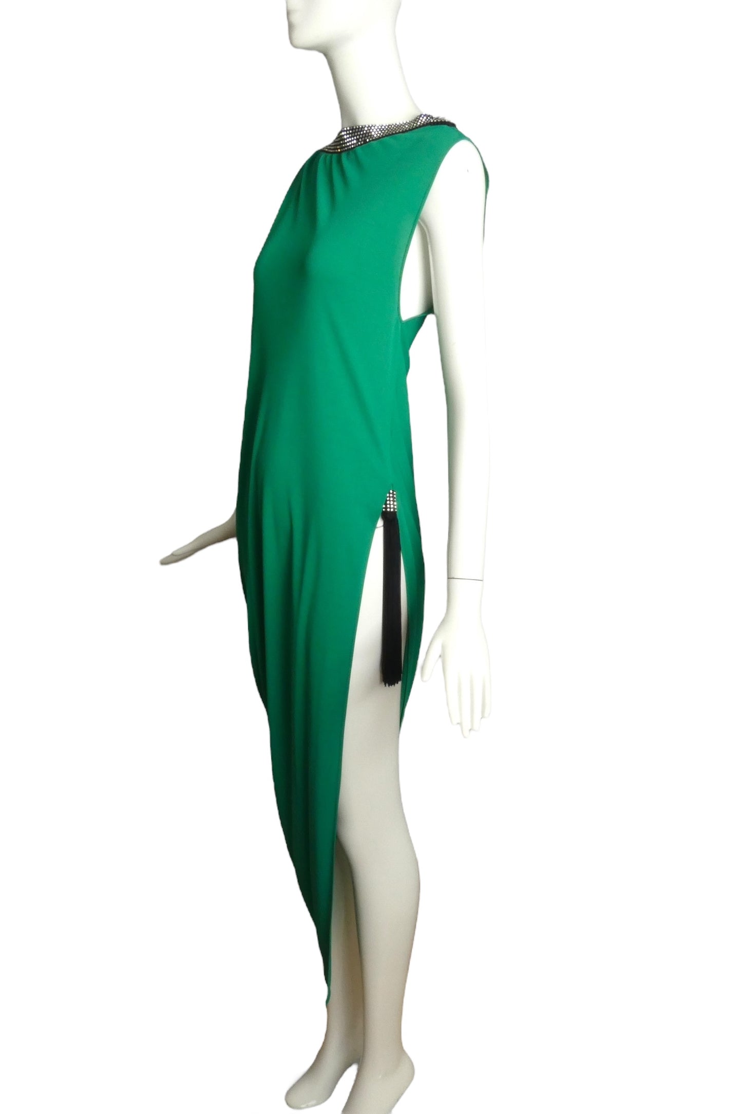 PIERRE CARDIN (HAUTE COUTURE)- 2000 Green Crepe Tassel Dress, Size 4