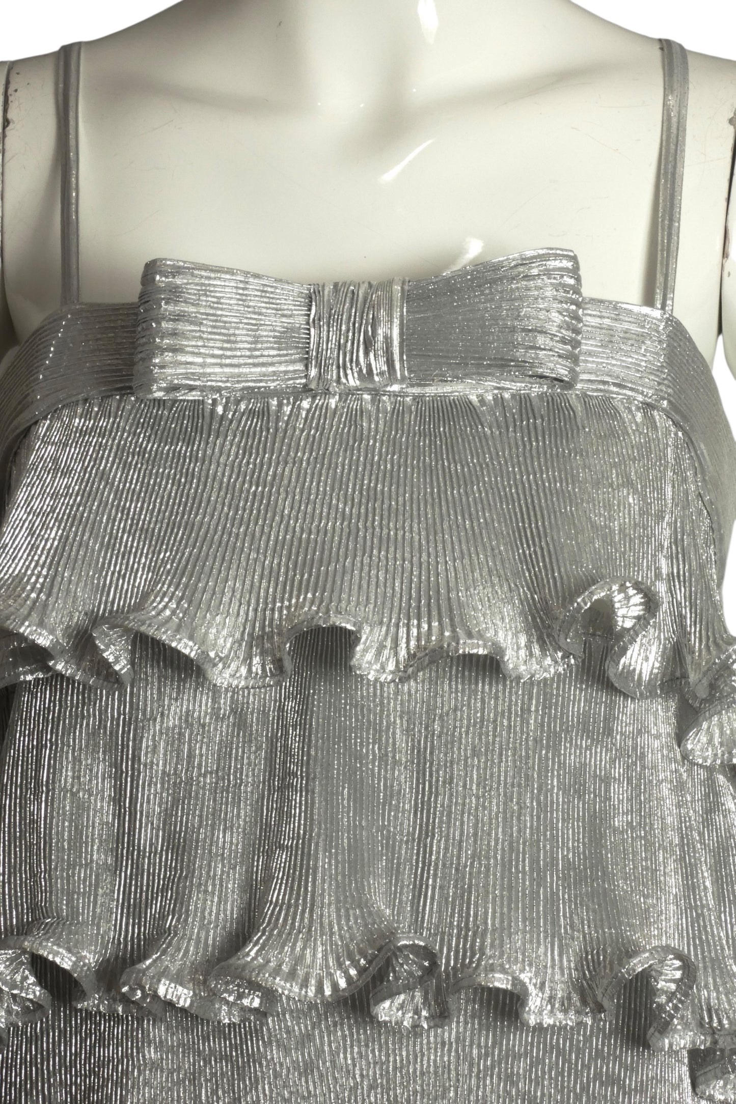 PIERRE CARDIN (HAUTE COUTURE)- 2011 Silver Ruffle Lame Mini Dress, Size 2