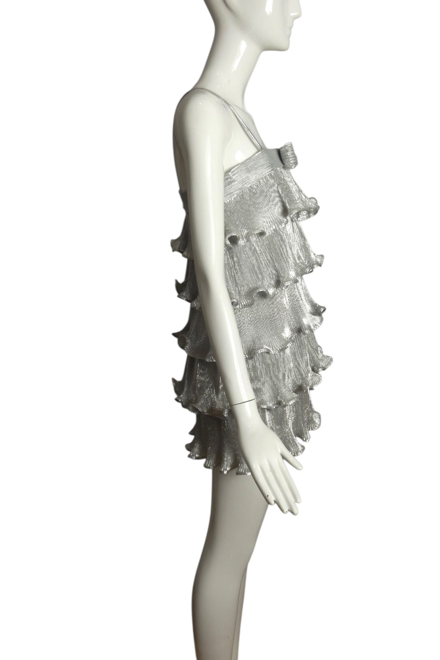 PIERRE CARDIN (HAUTE COUTURE)- 2011 Silver Ruffle Lame Mini Dress, Size 2