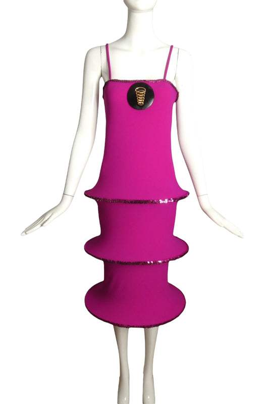 PIERRE CARDIN (HAUTE COUTURE)- 2009 Raspberry Sequin Knit Hoop Dress, Size 2