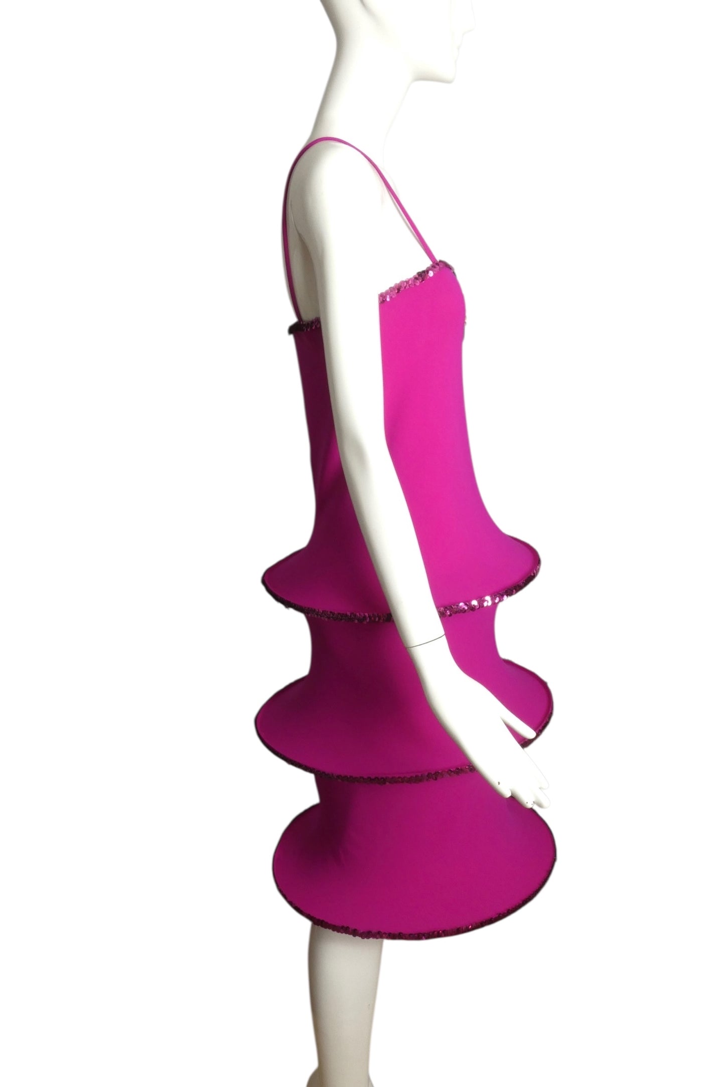 PIERRE CARDIN (HAUTE COUTURE)- 2009 Raspberry Sequin Knit Hoop Dress, Size 2